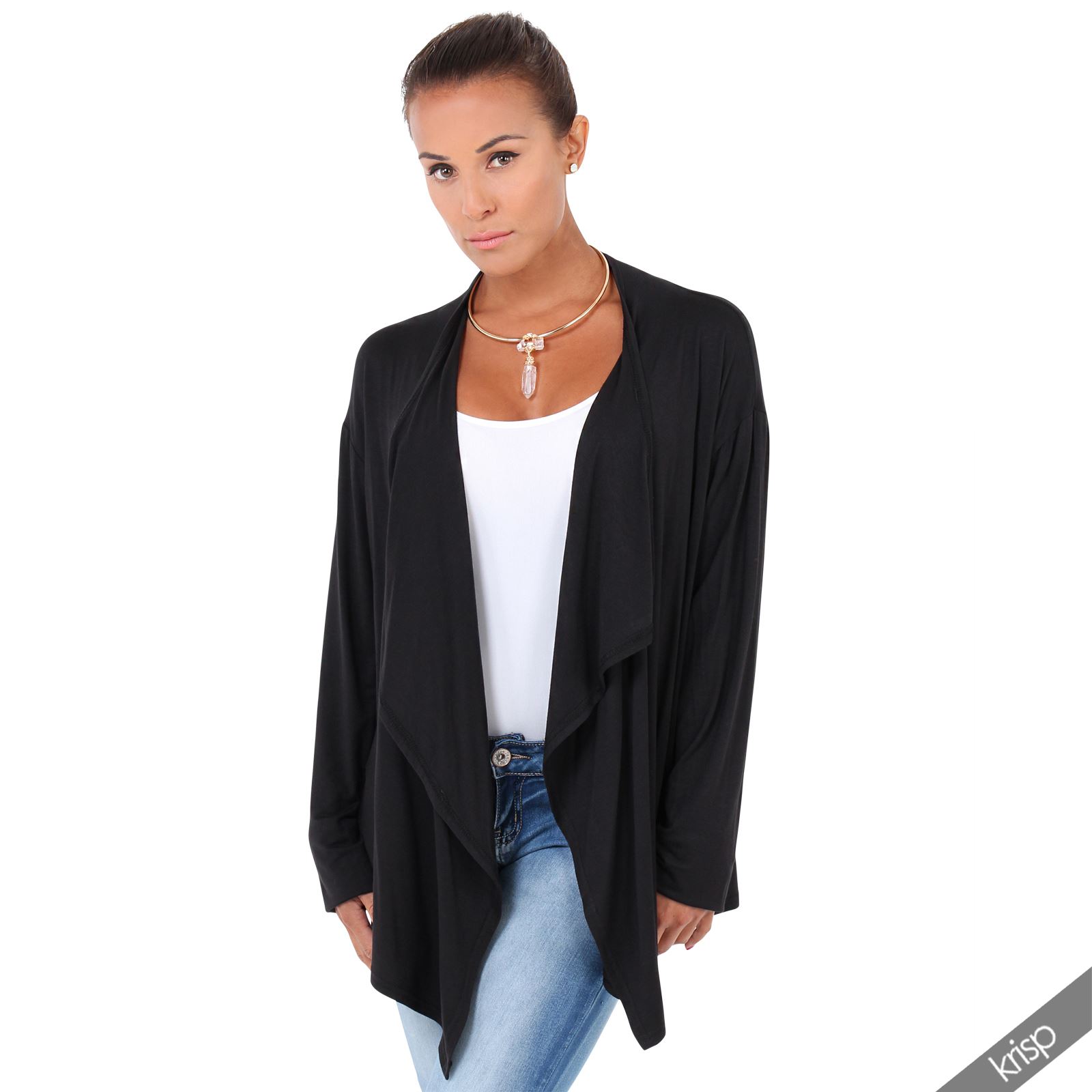 AU Womens Ladies Waterfall Cardigan Asymmetric Hem Jersey Long Sleeve | eBay