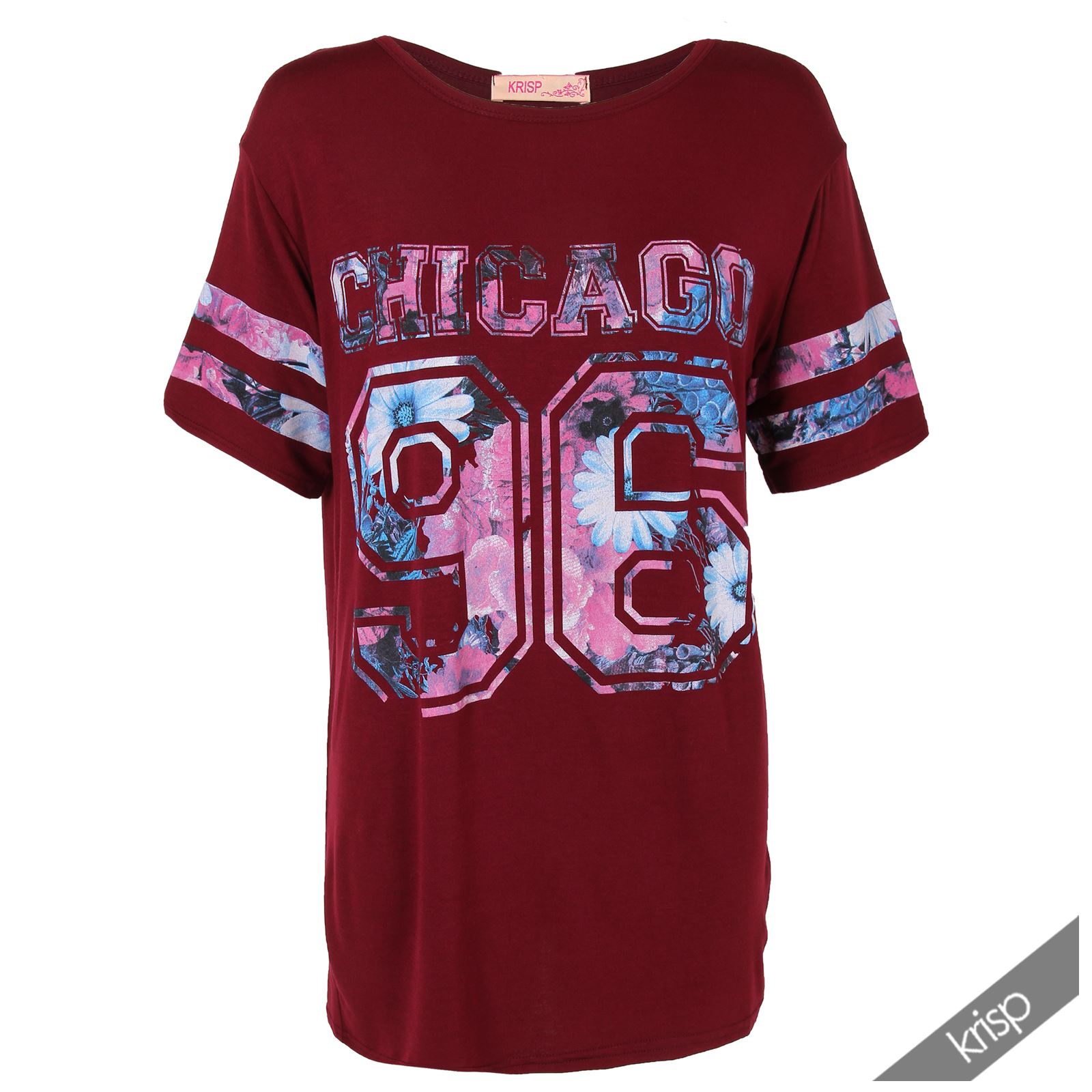 UK Womens Baggy Oversized Varsity American Baseball Long Jersey Tshirt Top