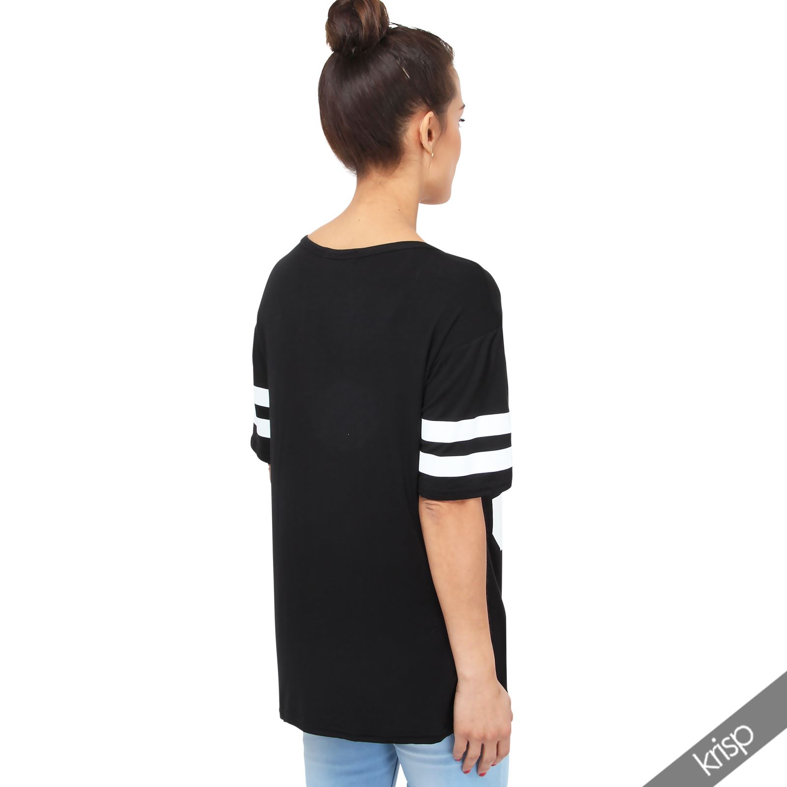 Womens Oversized American Varsity T Shirt Baggy Baseball Long Tee Top