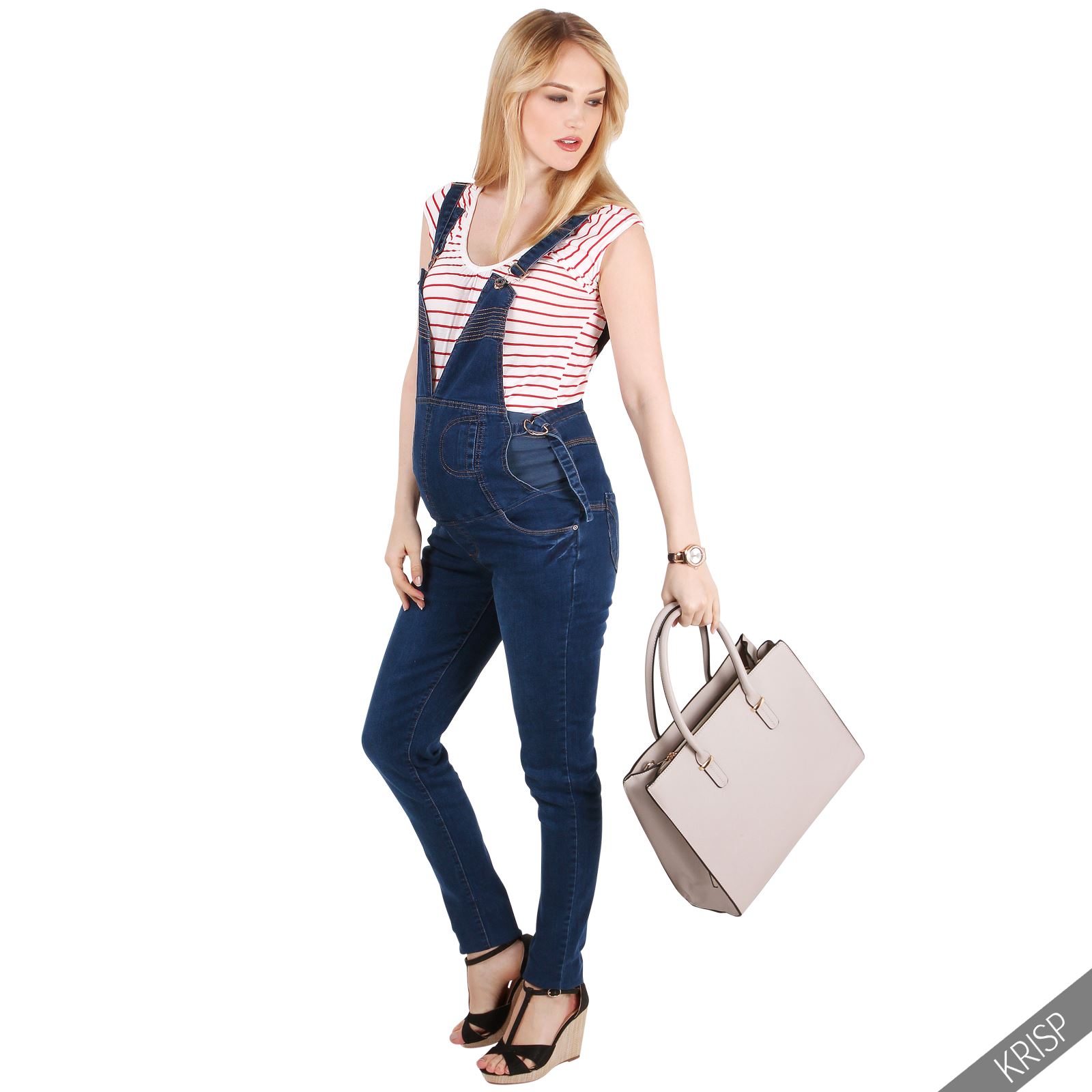 KRISP Womens Stretch Over Bump Maternity Vintage Denim Overalls Comfy