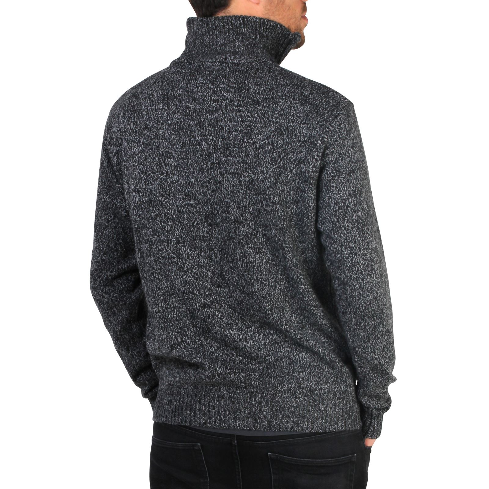 Mens Soft Wool Knit Half Zip Funnel Neck Jumper Sweater Top Grandad