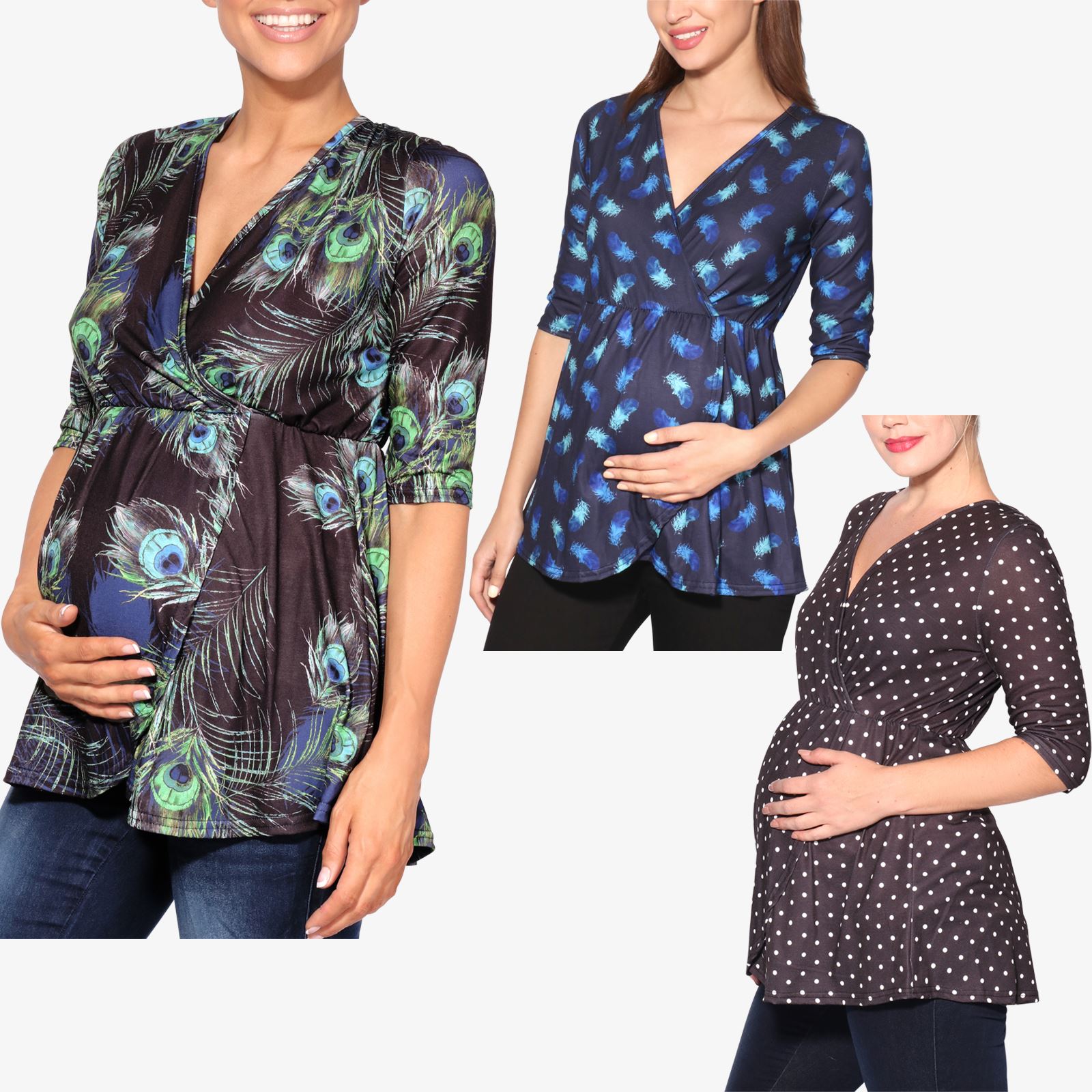 Maternity Polka Dot Wrap Top KRISP 2766-BLK-12