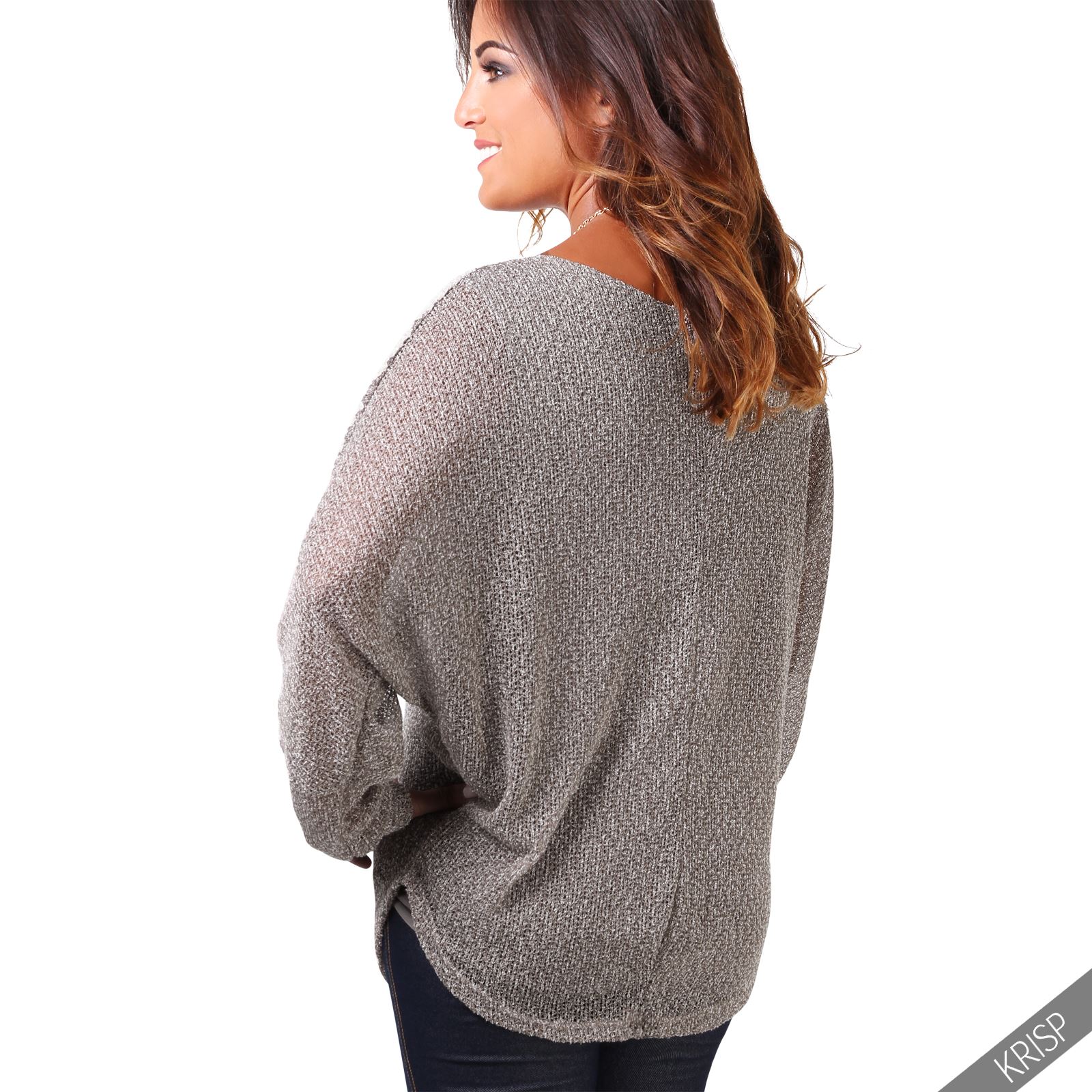 Womens Ladies Mesh Knitted Batwing Jumper Oversize Casual Boyfriend