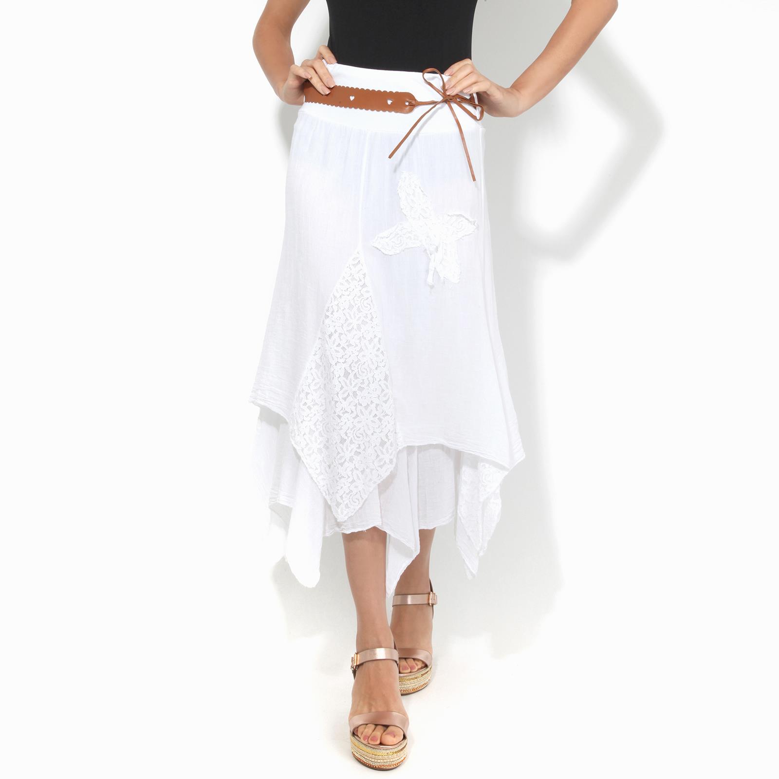 Womens Boho Gypsy Skirt Maxi Drape Long Tiered Cotton Lace Hitched Hem Festival - Picture 14 of 15