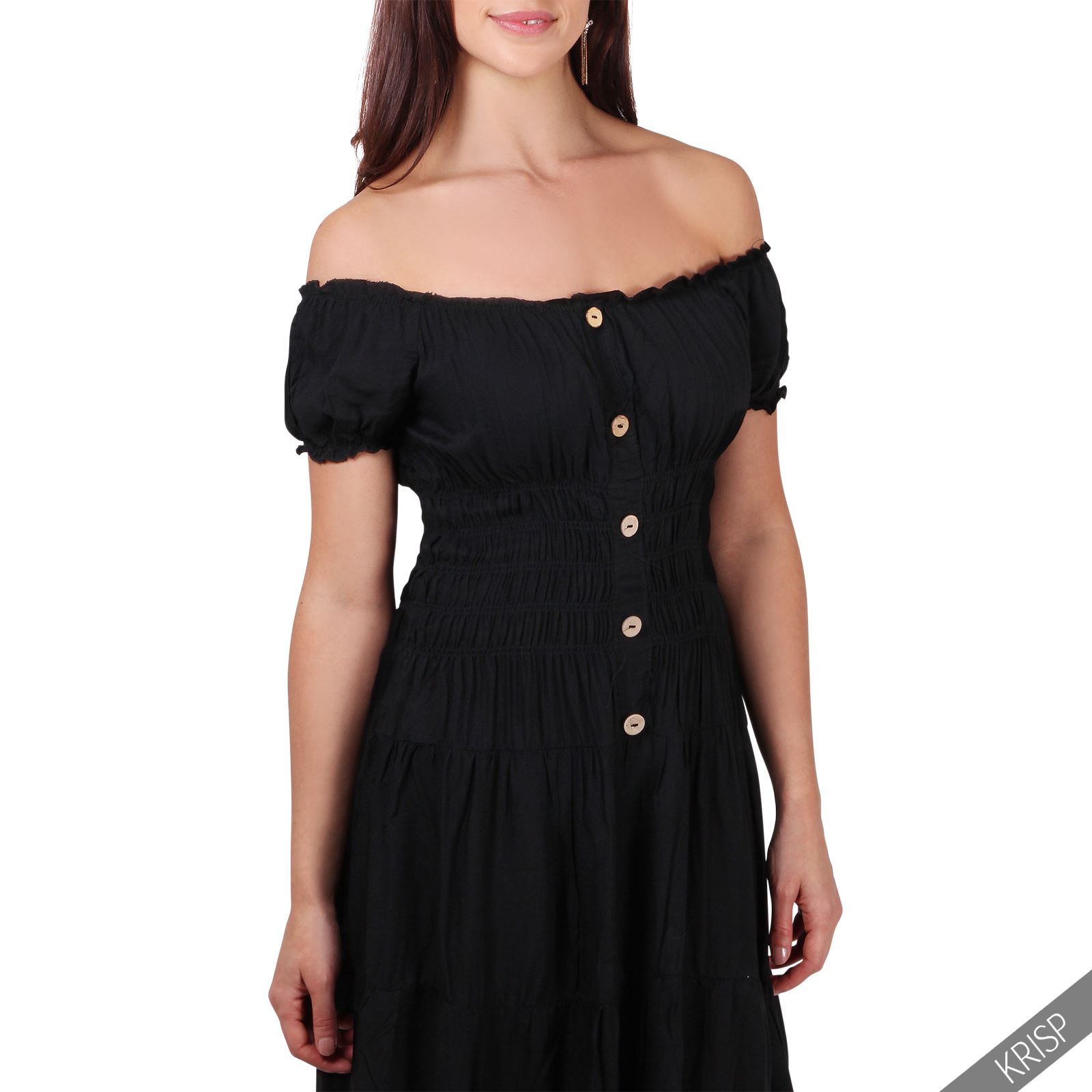 Women Ladies Boho Cold Off Shoulder Boat Neck Bardot Gypsy Sundress