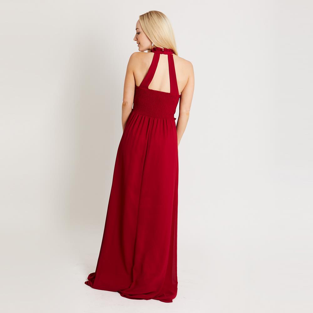 Women Ladies Halter Neck Chiffon Long Maxi Dress Wedding Bridesmaid Formal Party - Picture 8 of 28