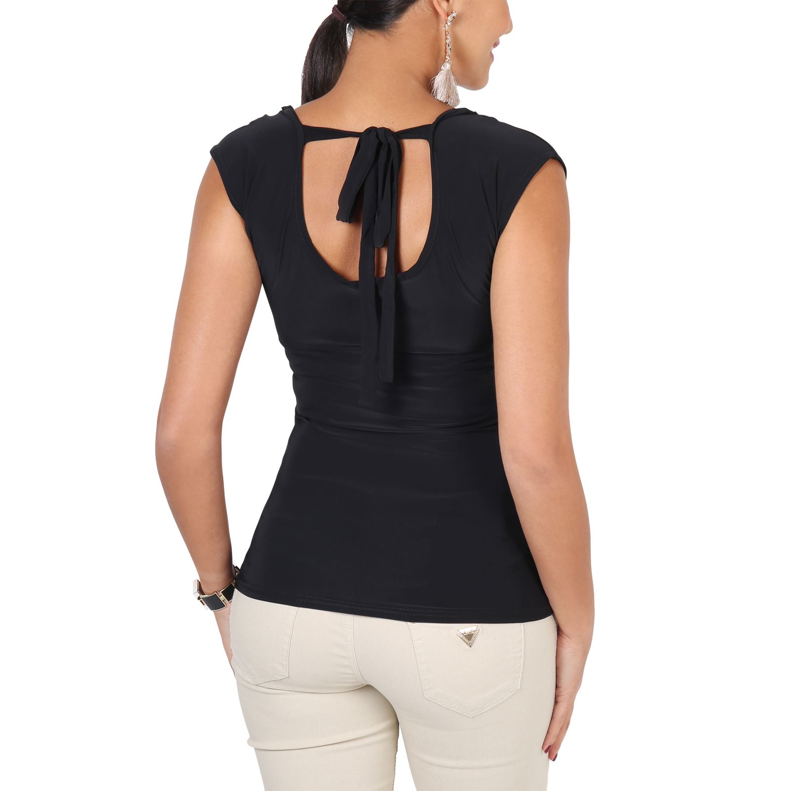 KRISP Womens Sleeveless Cowl Neck Silk Drape Low Cut Back Tie Jersey Party Top eBay KRISP Womens Sleeveless Cowl Neck Silk Drape Low Cut Back Tie Jersey Party Top eBay
