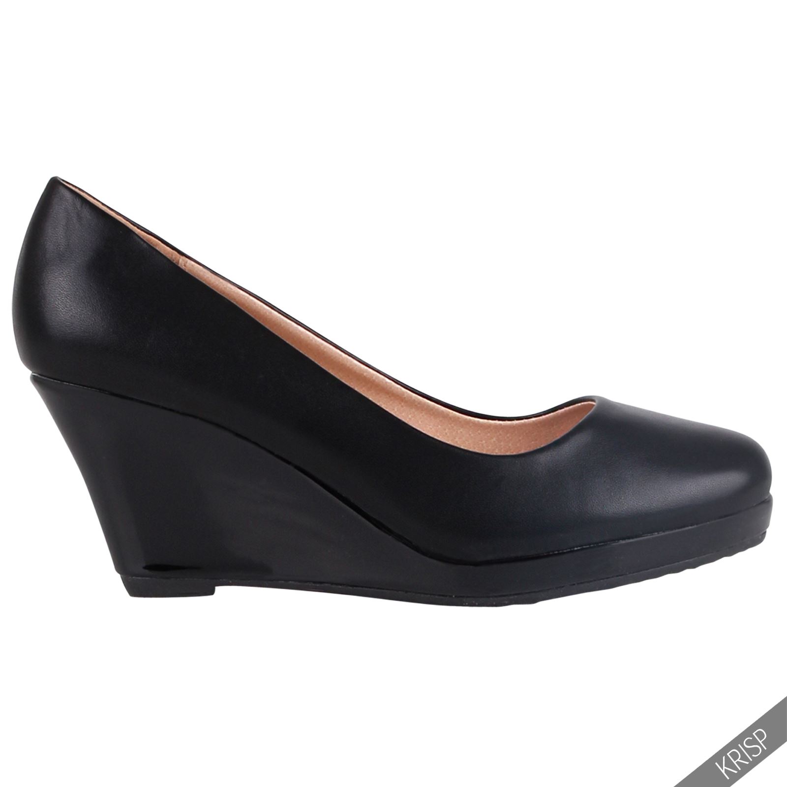 Womens Ladies Patent Low Mid High Heels Wedges Platforms Pumps Court