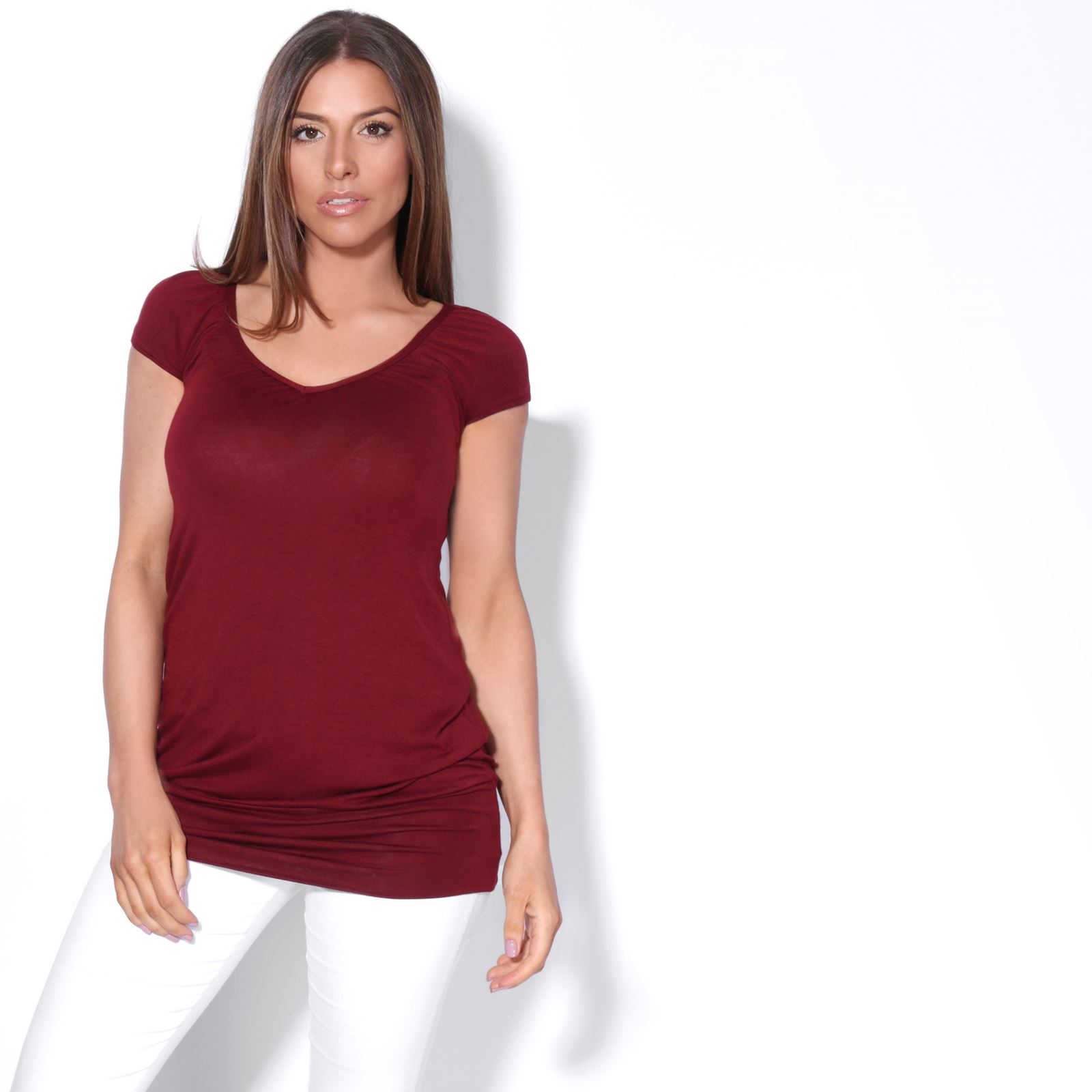 Ladies Short Sleeve Fashion Top Loose Low Cut Womens T Shirt Summer