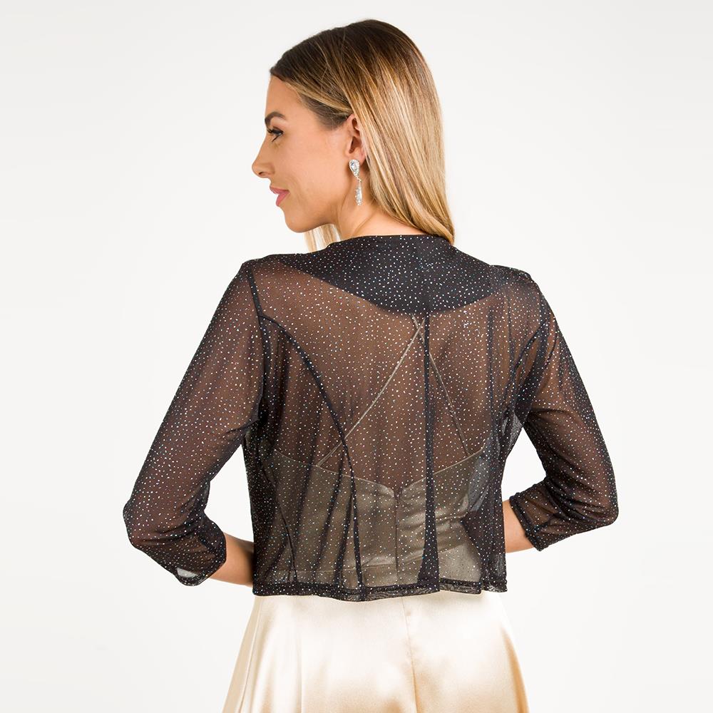 Women Mesh Party Shrug See Through Glitter Evening Sheer Bolero Wrap Crop Top - Picture 4 of 9
