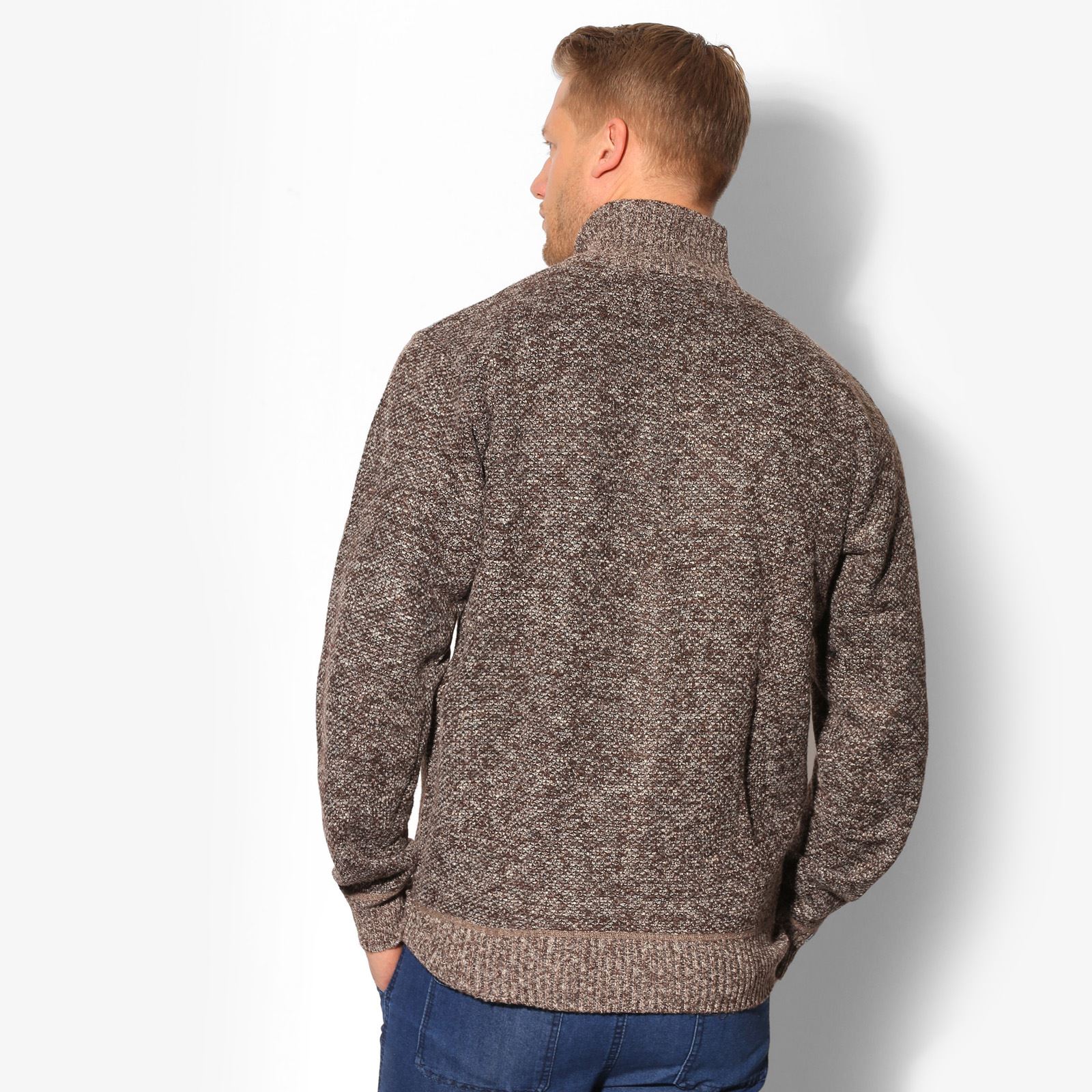 Mens Zip Up Cardigan Fleece Lined Sweater Winter Jumper Knitted Jacket