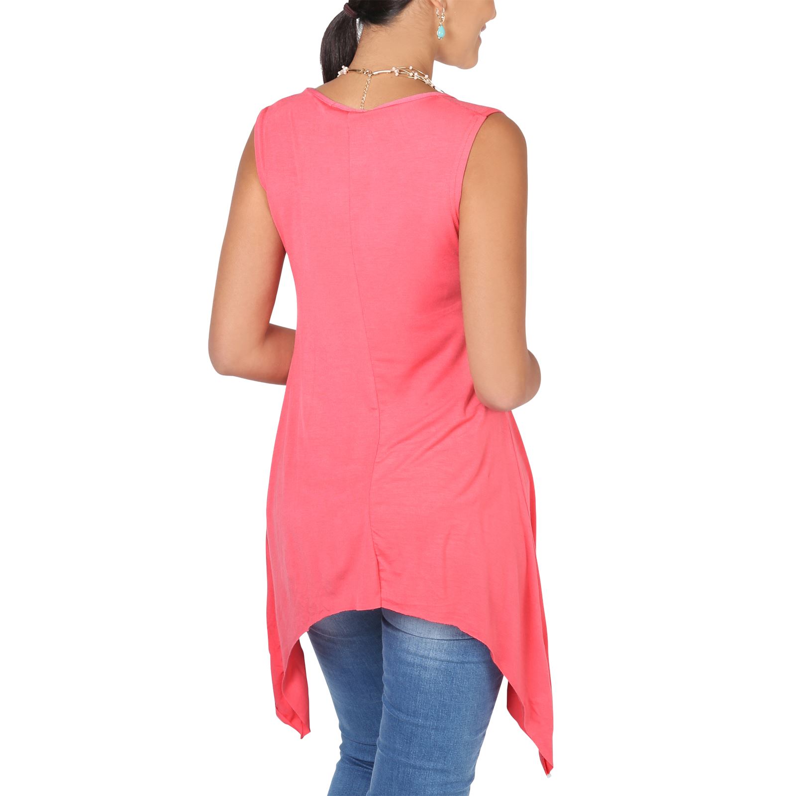 Women Long Top Sleeveless Pleated Tee Shirt Tunic Jersey Stretch Loose Fit | eBay
