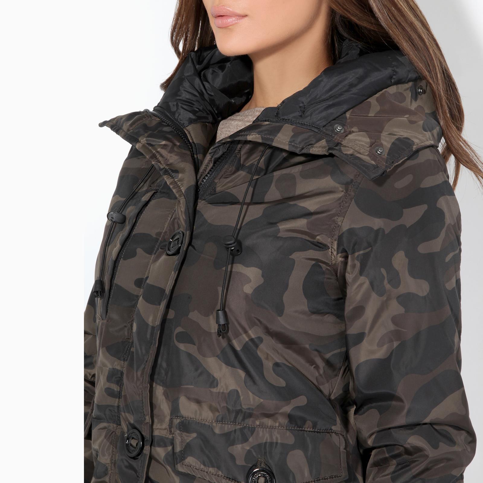 Womens Ladies Puffer Jacket Military Parka Fur Hooded Camouflage Camo