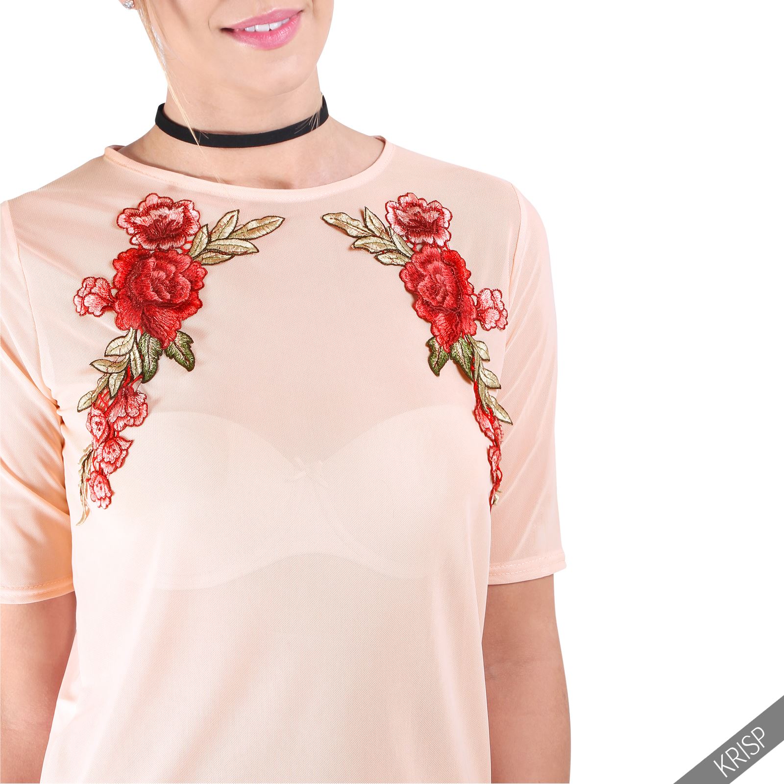 new womens flower embroidered crop mesh see through sheer new womens flower embroidered crop mesh see through sheer