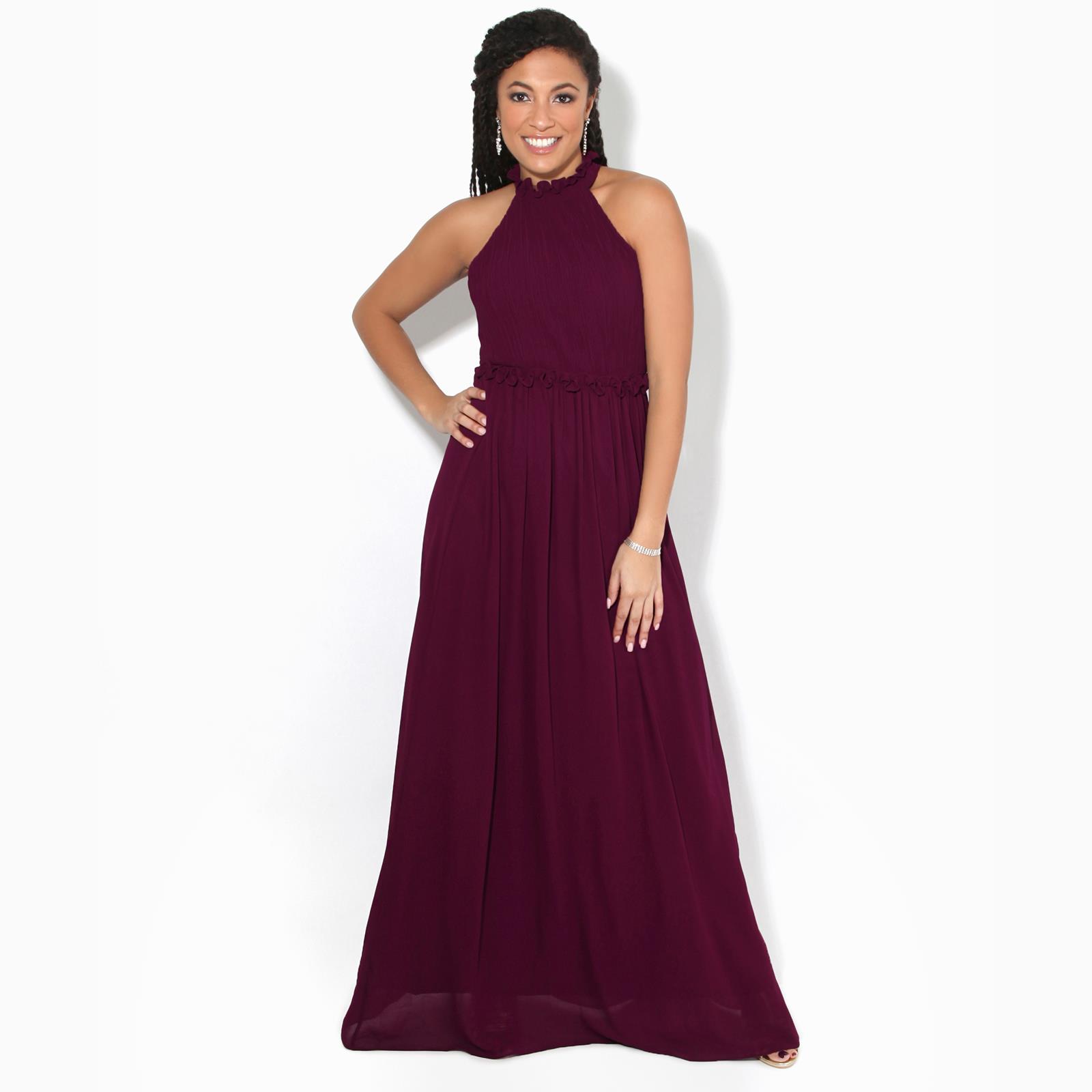 Women Ladies Halter Neck Chiffon Long Maxi Dress Wedding Bridesmaid Formal Party - Picture 25 of 28