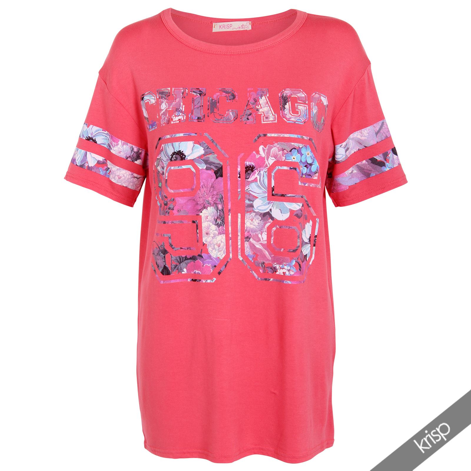 UK Womens Baggy Oversized Varsity American Baseball Long Jersey Tshirt