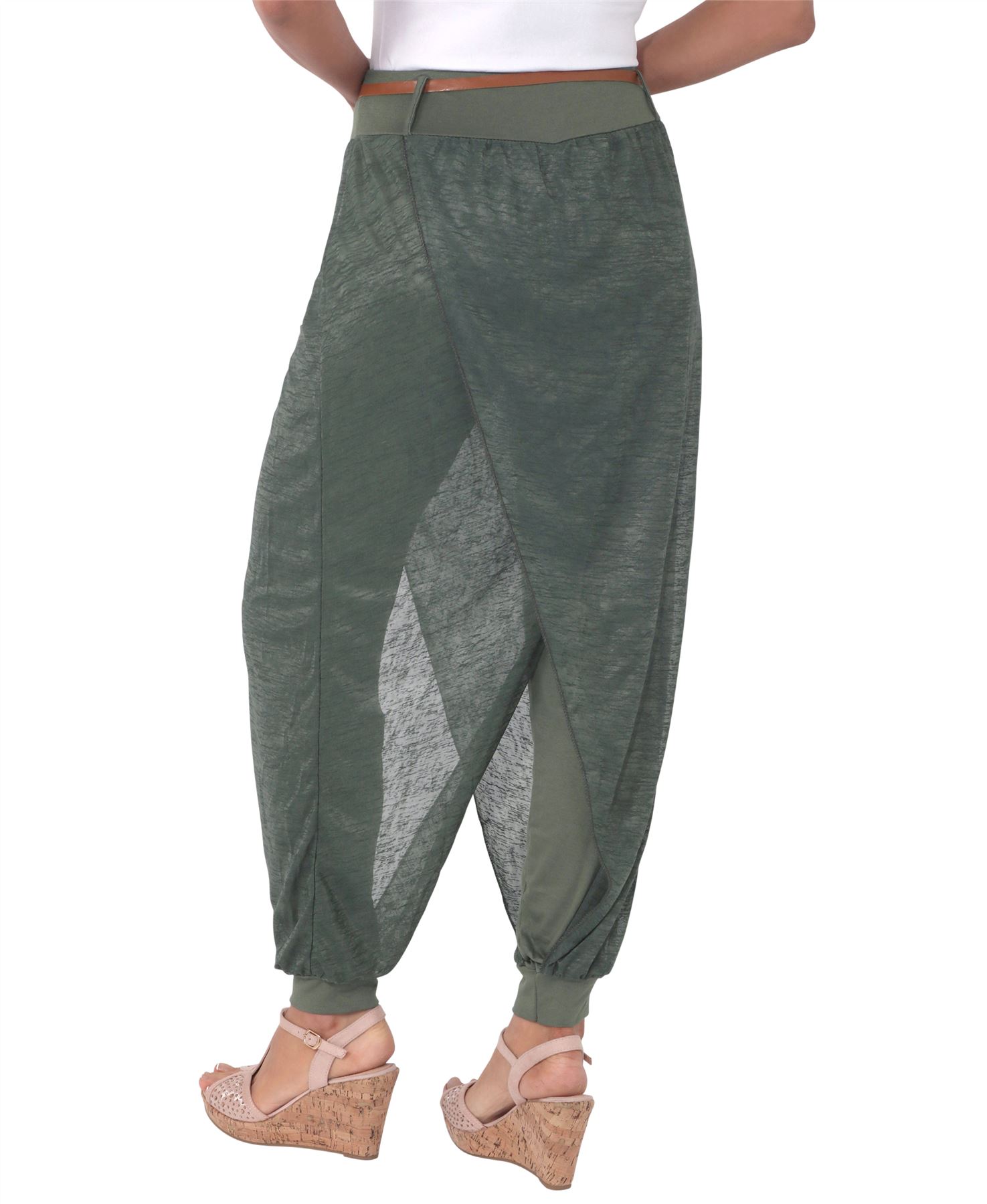 Womens Boho Trousers Harem Pants Baggy Wrap Over Genie Summer Leggings