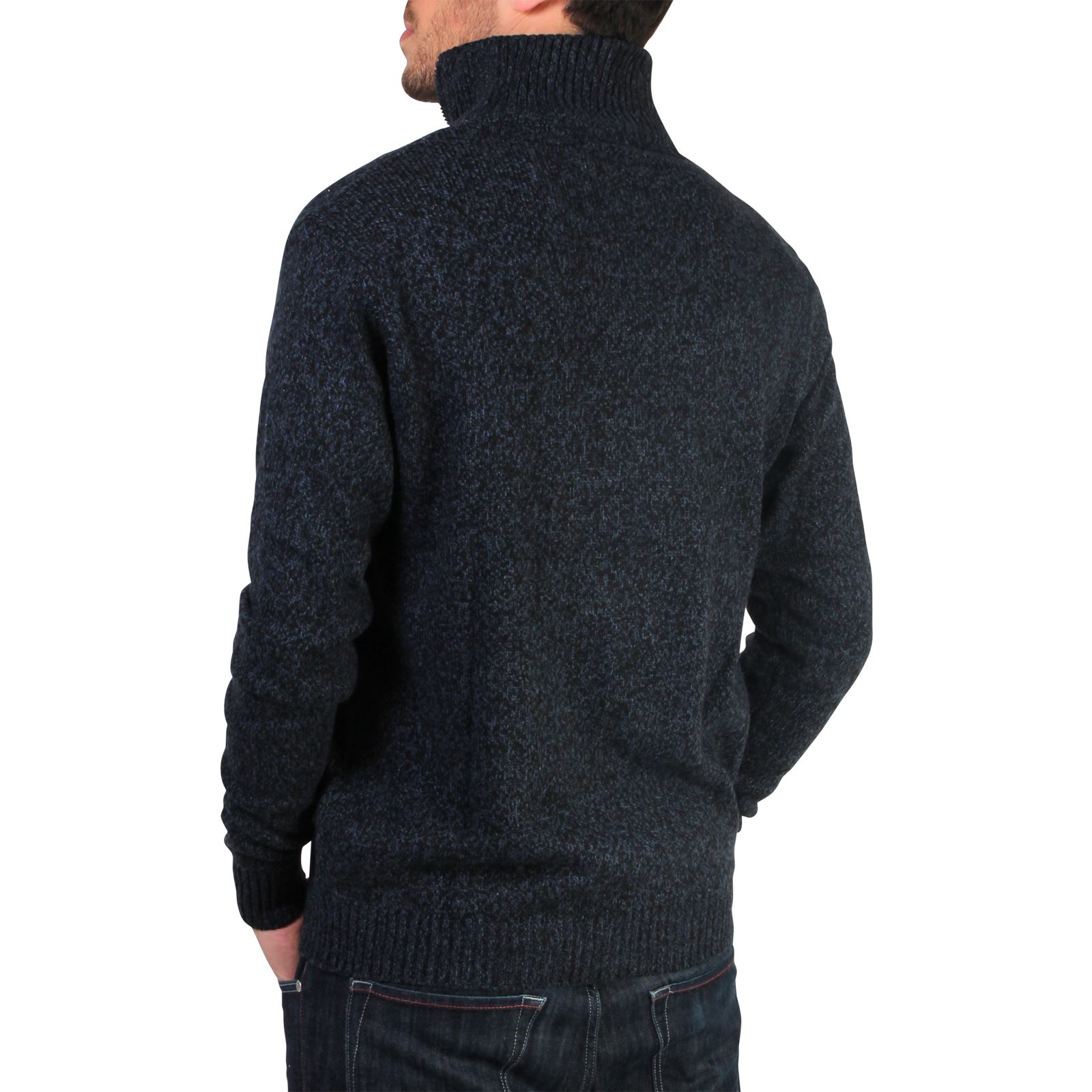 Mens Wool Jumper Winter Sweater Zip Up Funnel Neck Soft Knit Cardigan