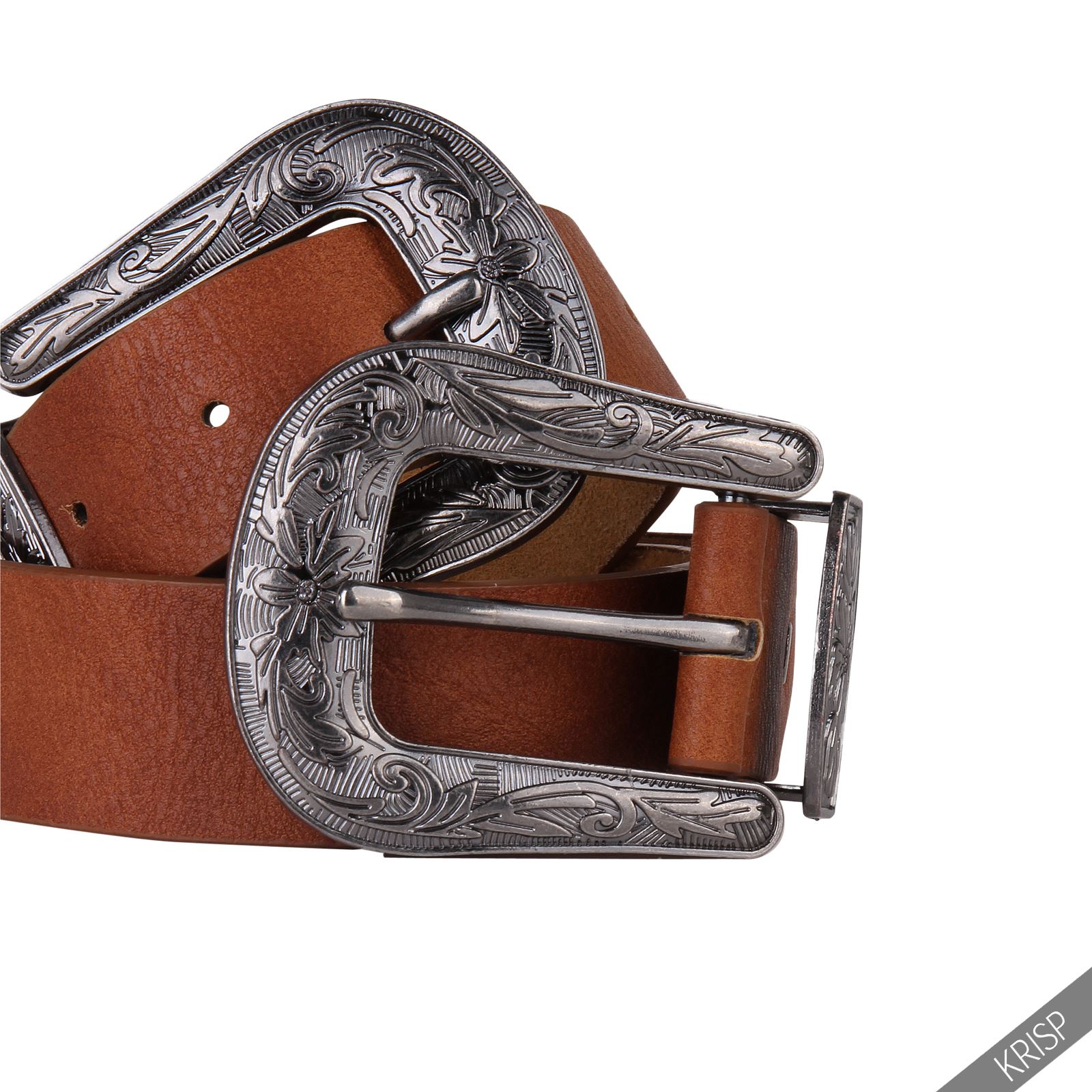 Ladies Duble Buckle Thick Faux Leather Western Belt Womens Hippie Waist