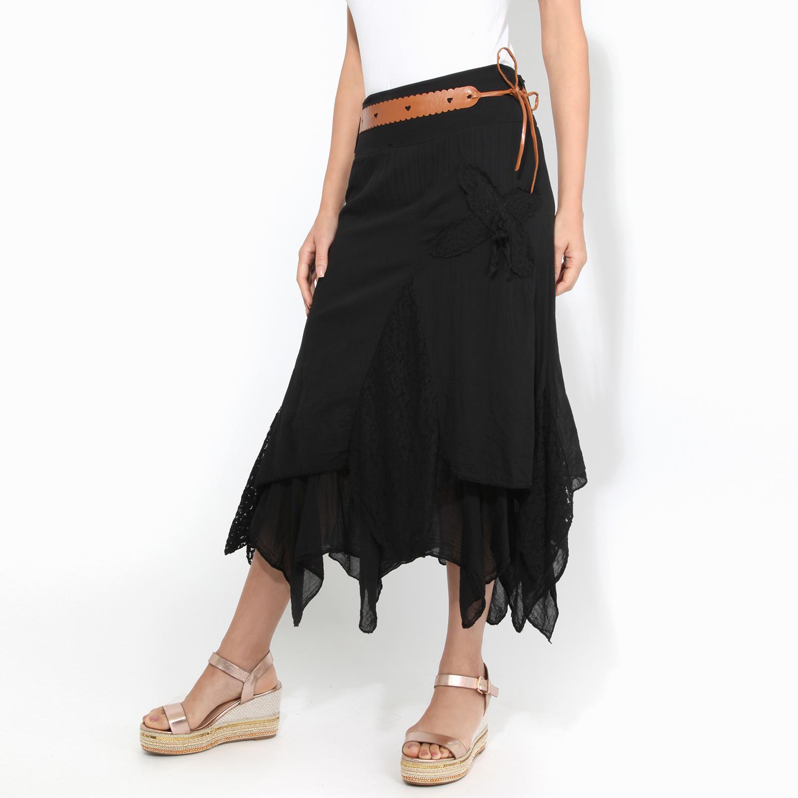Womens Boho Gypsy Skirt Maxi Drape Long Tiered Cotton Lace Hitched Hem Festival - Picture 2 of 15