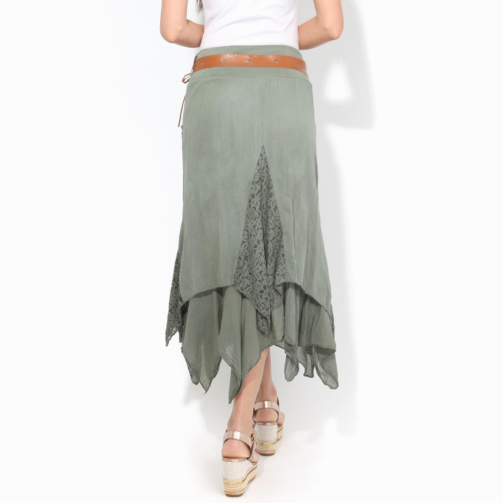 Womens Boho Gypsy Skirt Maxi Drape Long Tiered Cotton Lace Hitched Hem Festival - Picture 9 of 15