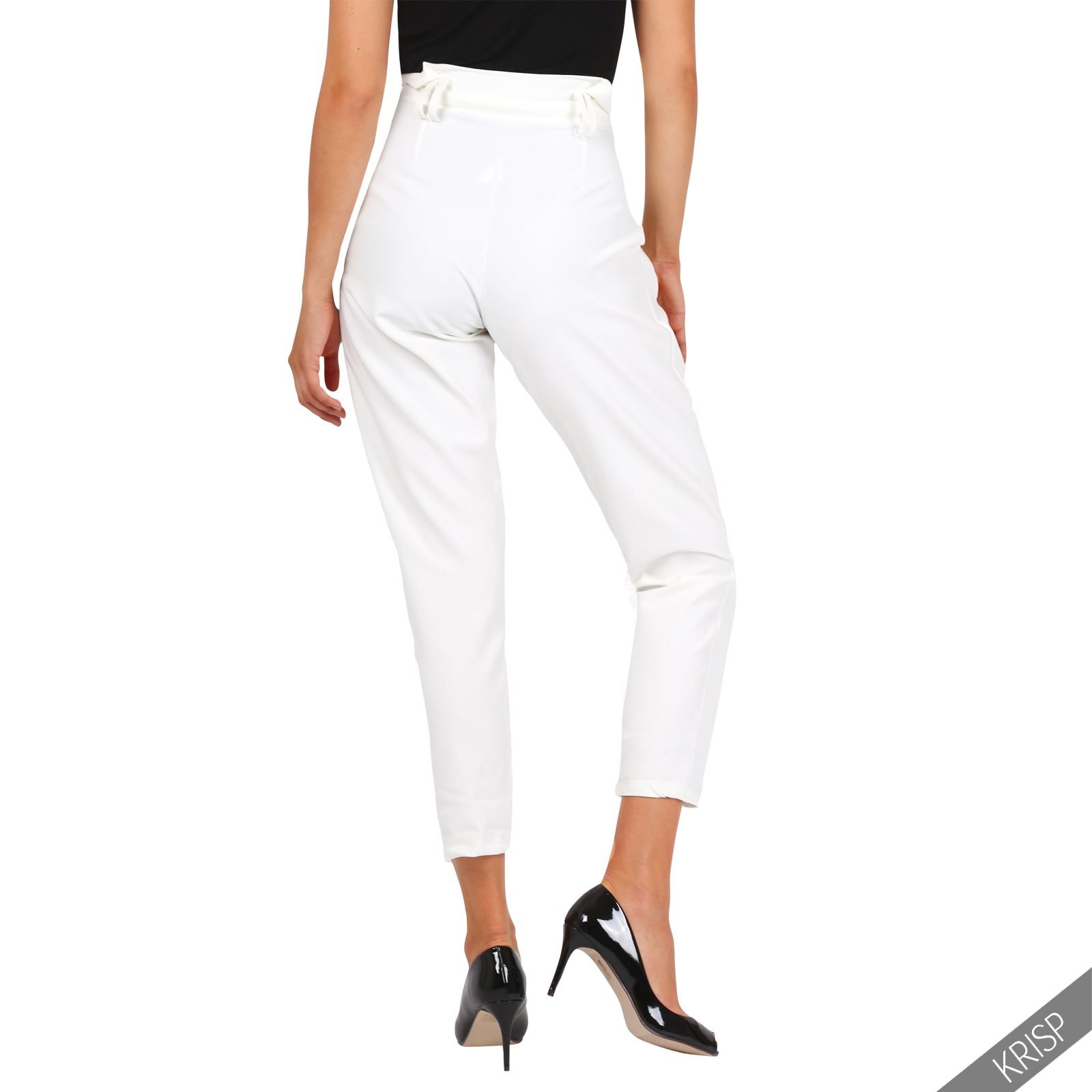 Womens High Waisted Pleated Ruffle Pencil Cigarette Peg Trousers Work Pants | eBay