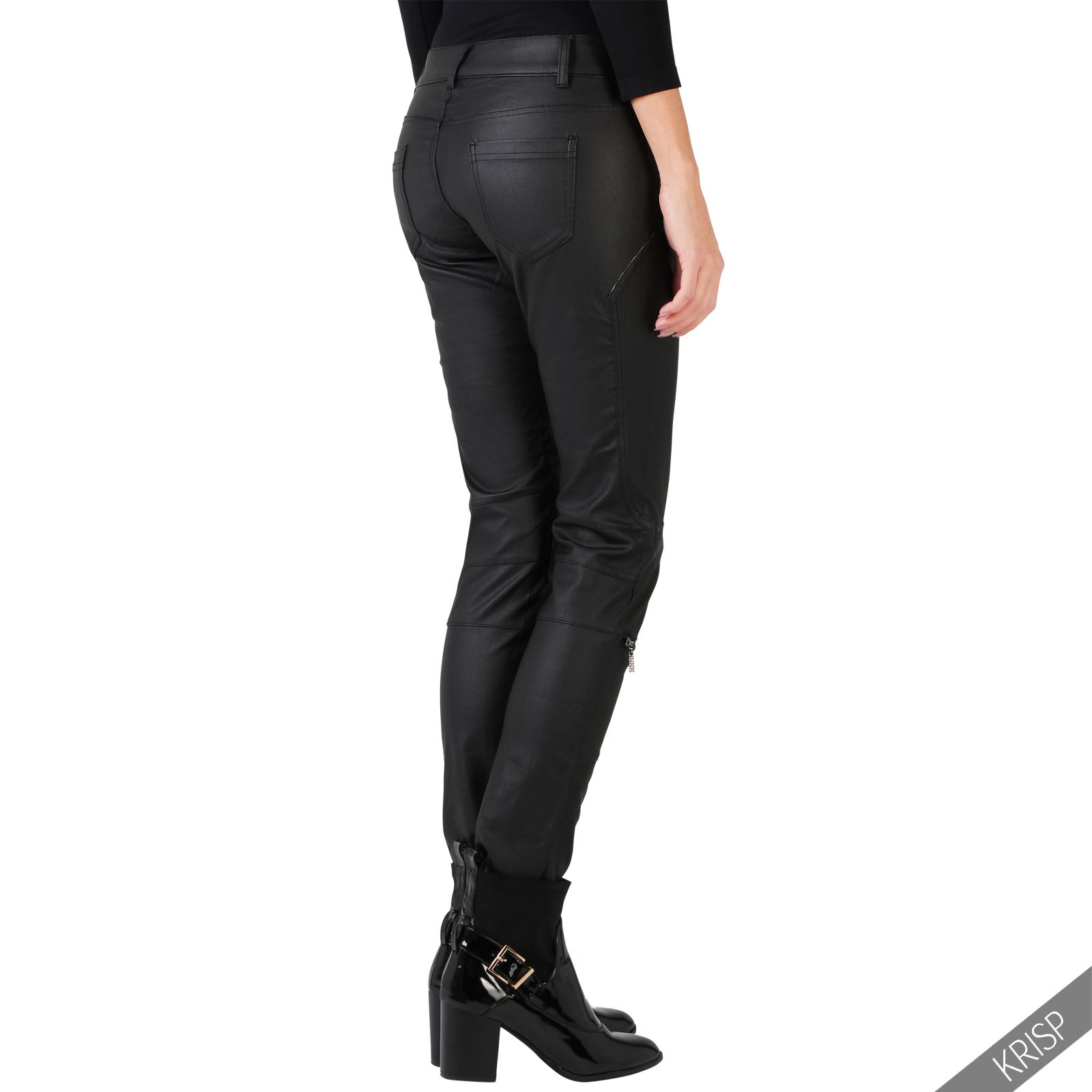 Womens Wet Look PU Leather Stretch Skinny Sexy Jeans Trousers Pants