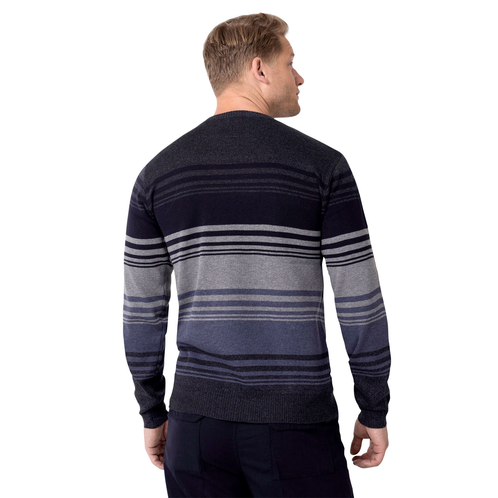 Mens Striped Wool Knit Smart Casual Crew Neck Jumper Sweater Pullover