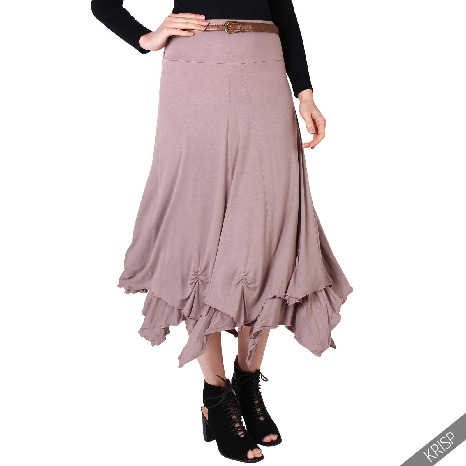 Womens Stretch Jersey Belted Hitched Up Gypsy Hippie Long Maxi Skirt Festival eBay