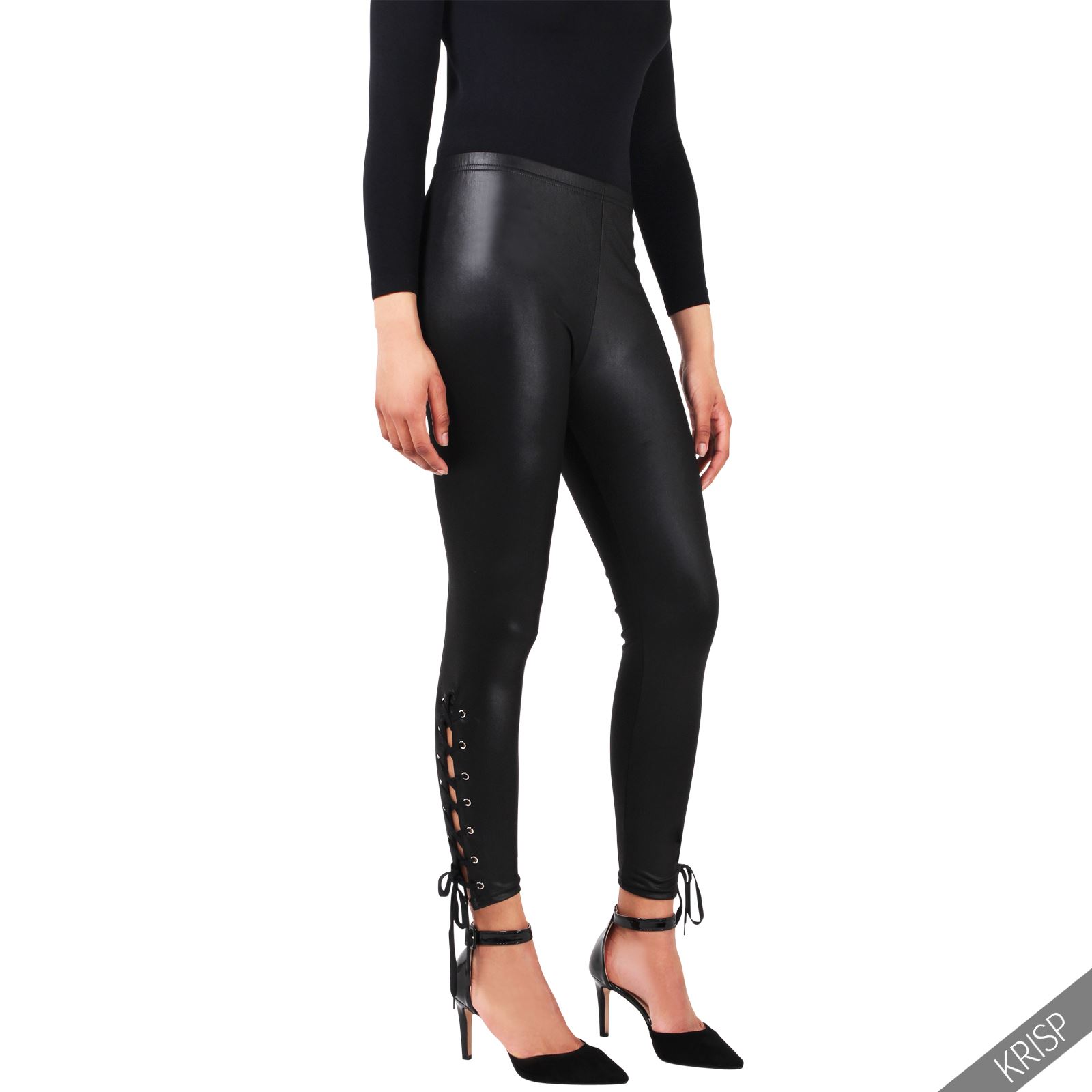 Womens Wet Look PU Leather Stretch Skinny Sexy Jeans Trousers Pants