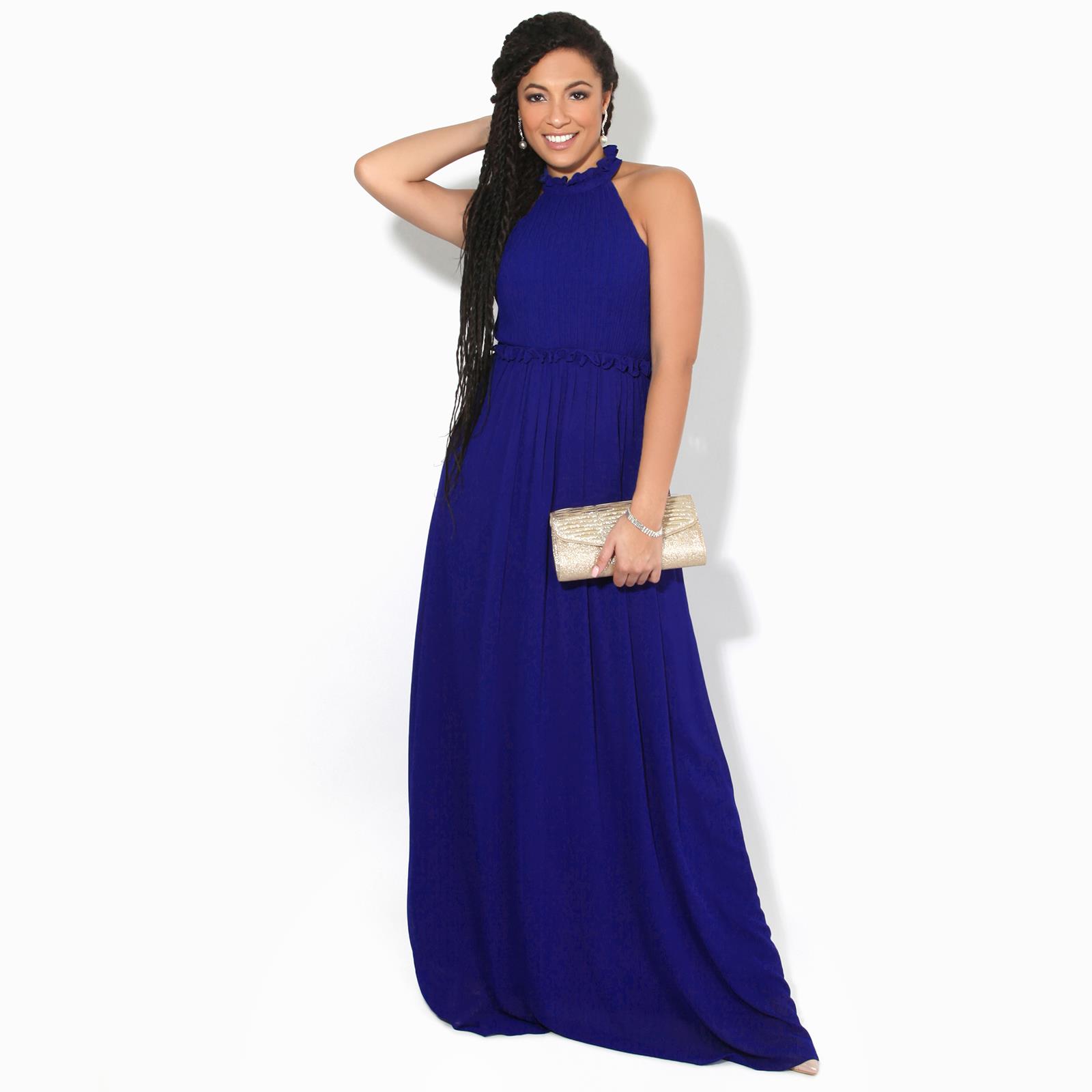 Women Ladies Halter Neck Chiffon Long Maxi Dress Wedding Bridesmaid Formal Party - Picture 20 of 28