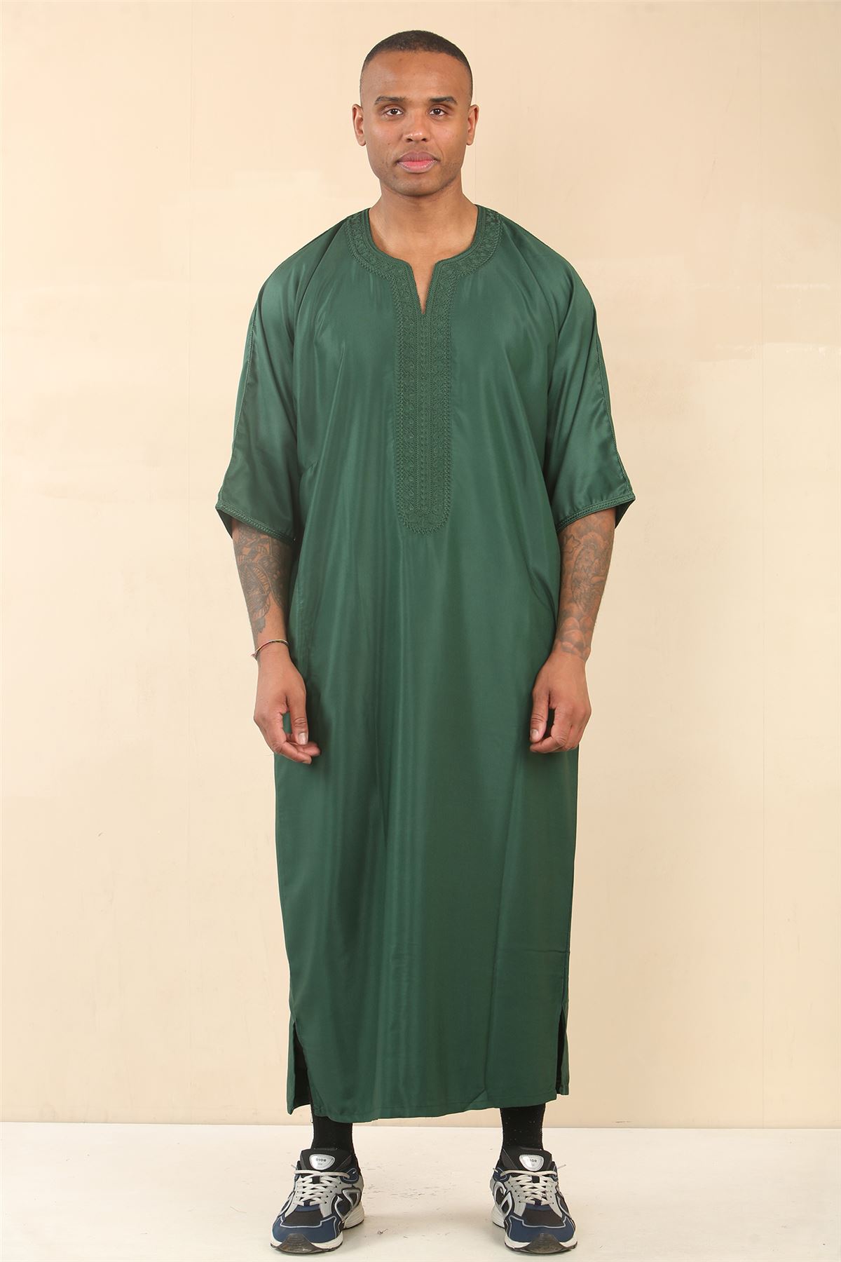 Mens Moroccan Thobe Djellaba islamic Clothing Jubba Eid Ramadan Arab ShortSleeve - Picture 3 of 14