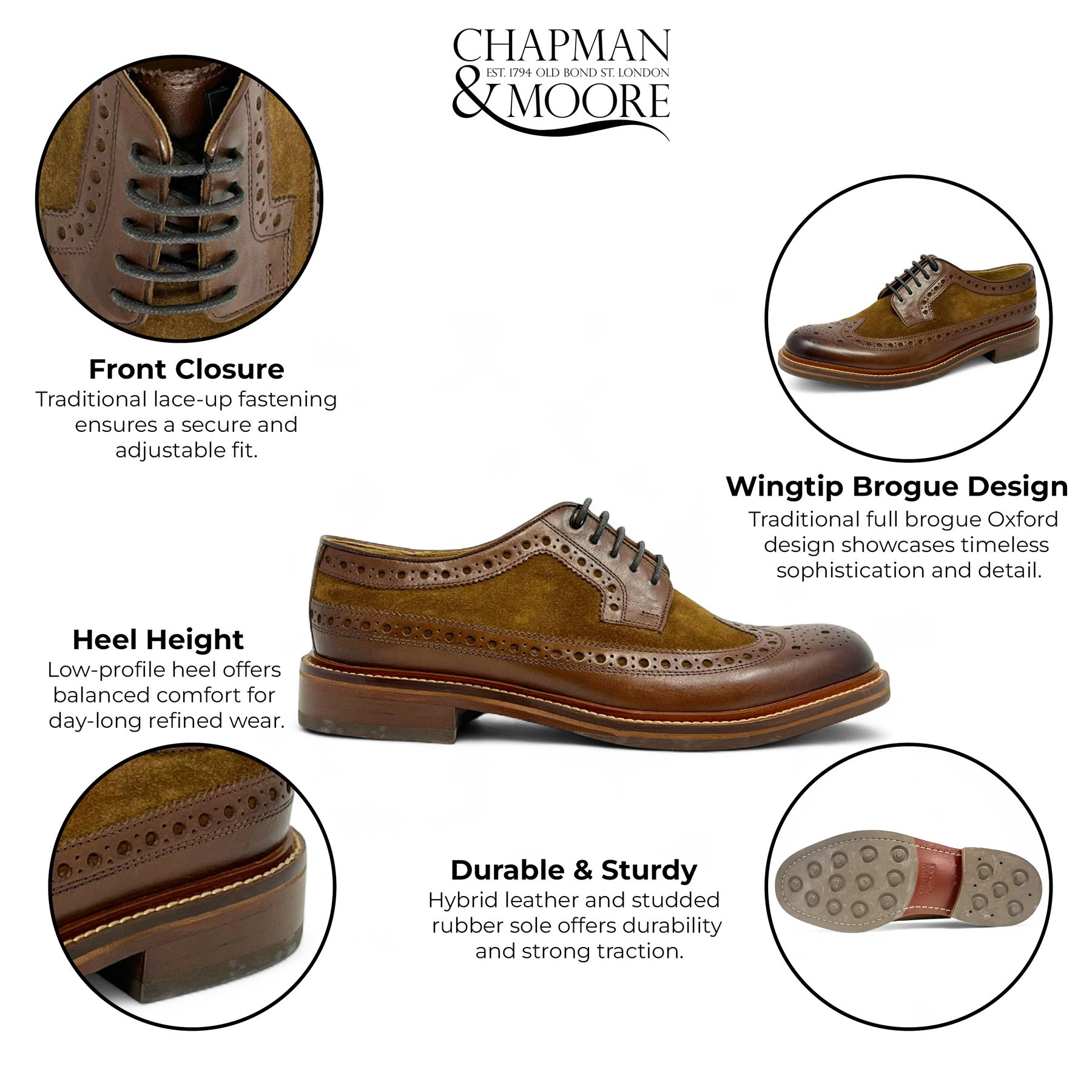 Chapman & Moore Herren Leder Wildleder Halbschuhe Oxford Formell Büro Elegant Schuhe - Bild 3 von 11