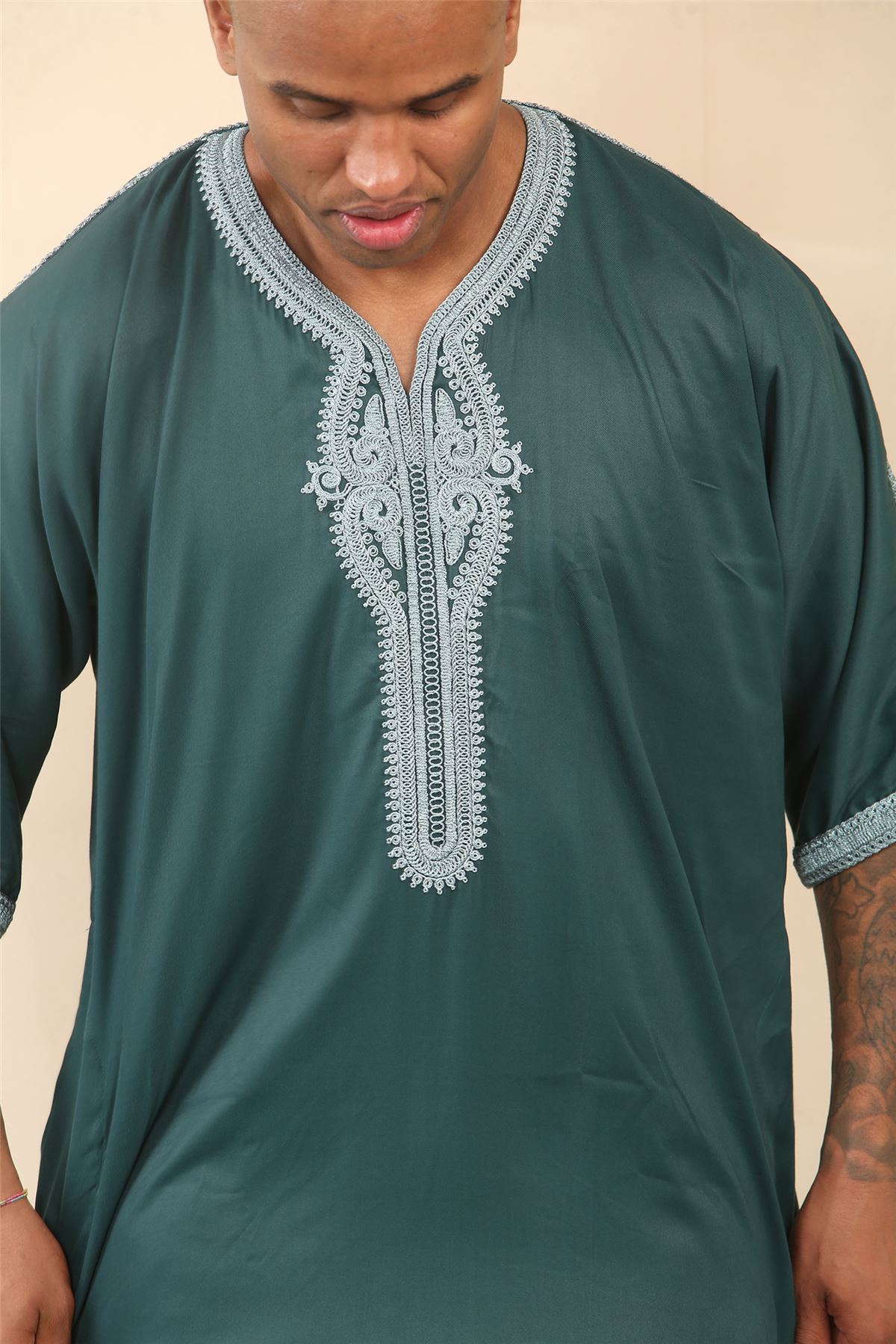 Herren Marokkanische Thobe Islamische Kleidung Jubba Eid Djellaba Kurzarm Gandoura - Bild 14 von 14