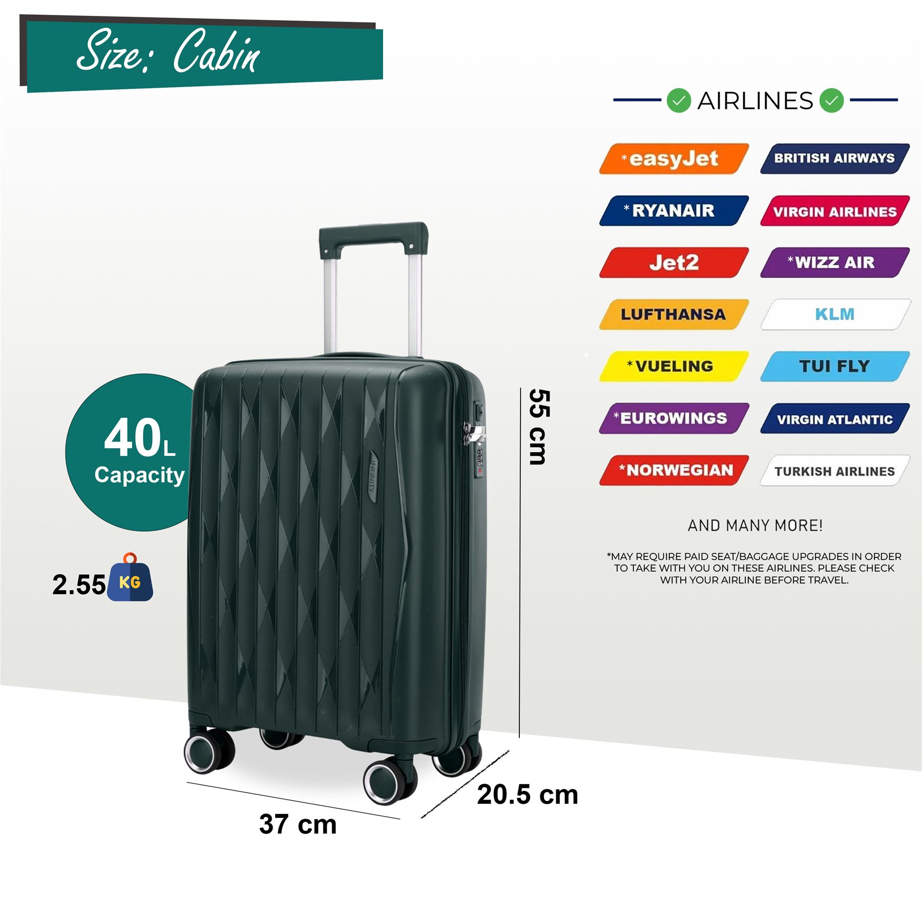 Juego de maleta rígida verde fuerte 8 ruedas cabina TSA maleta de equipaje - Imagen 10 de 29