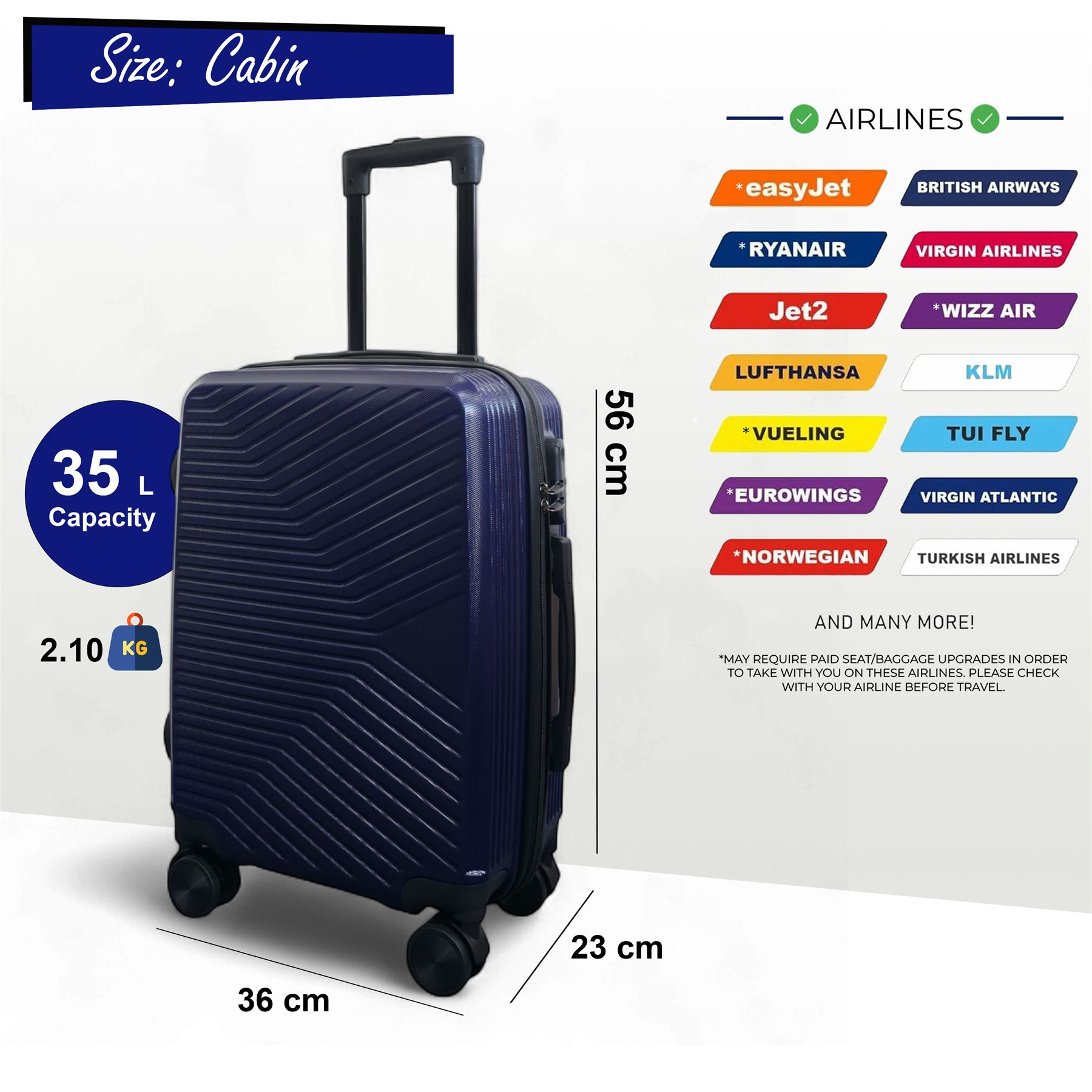 Strong Navy Hardshell Suitcase Set Dual 4 Wheel ABS Luggage Trolley Suitcase - Picture 11 of 31