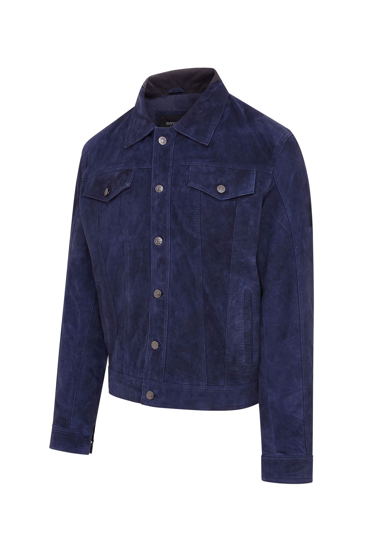 Mens Goat Suede Jeans Jacket Trucker Casual Denim Leather Shirt - Picture 10 of 19
