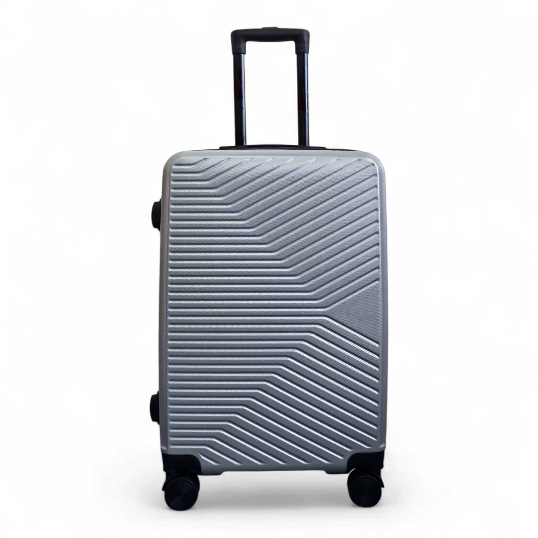 Strong Secure Silver Hardshell Set Dual 4 Wheel ABS Trolley Cabin Suitcase - Picture 19 of 31