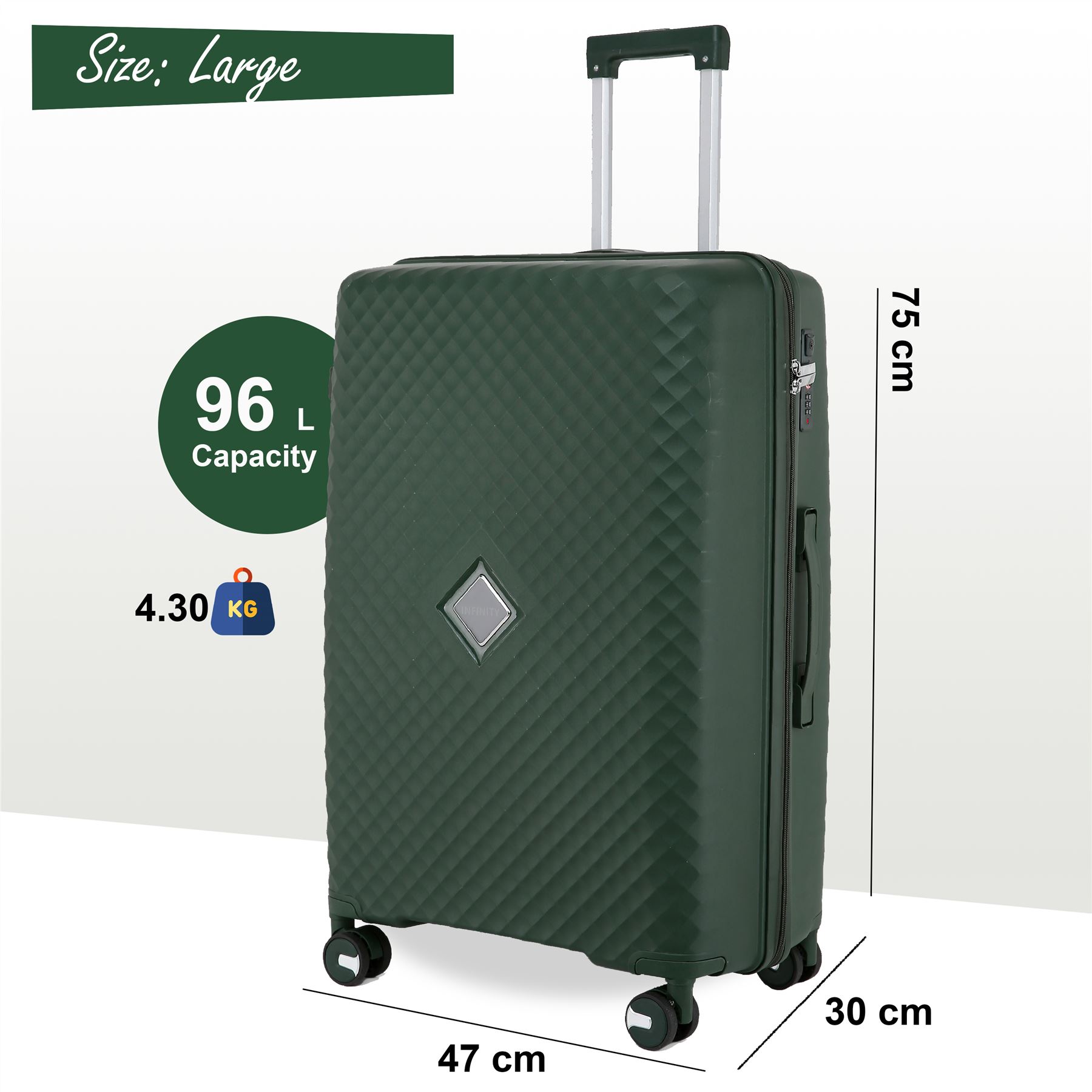 Hard Shell Cabin Suitcase Set 8 Wheel Luggage Case Strong Travel TSA Bag - Picture 19 of 23