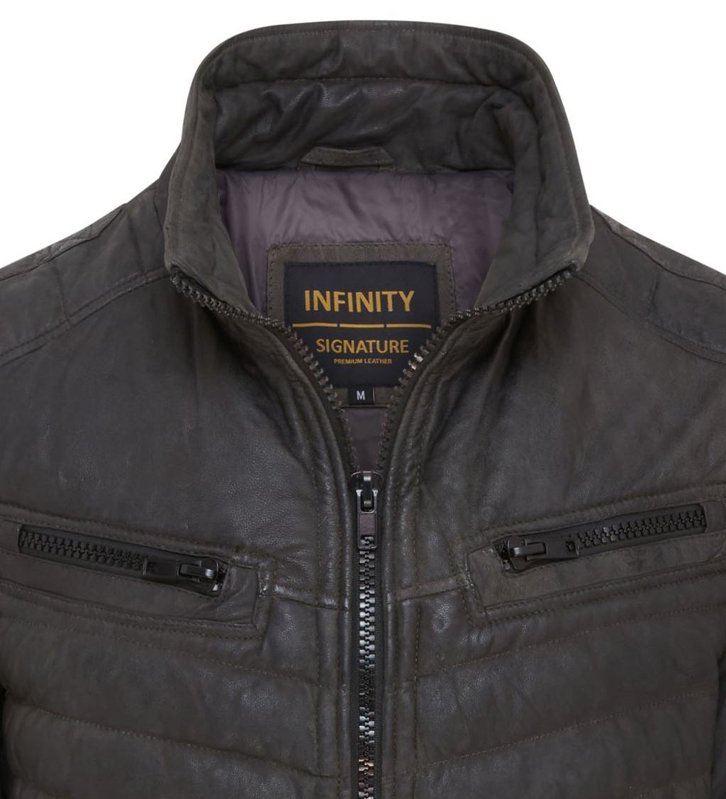 Men's Puffer Leather Biker Jacket Quilted Vintage Warm Bomber Jacket - Picture 12 of 25
