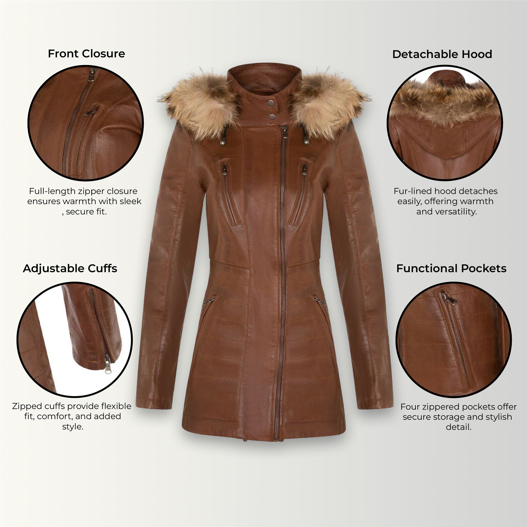 Womens Quilted Leather Parka Jacket-Winton - Picture 27 of 31