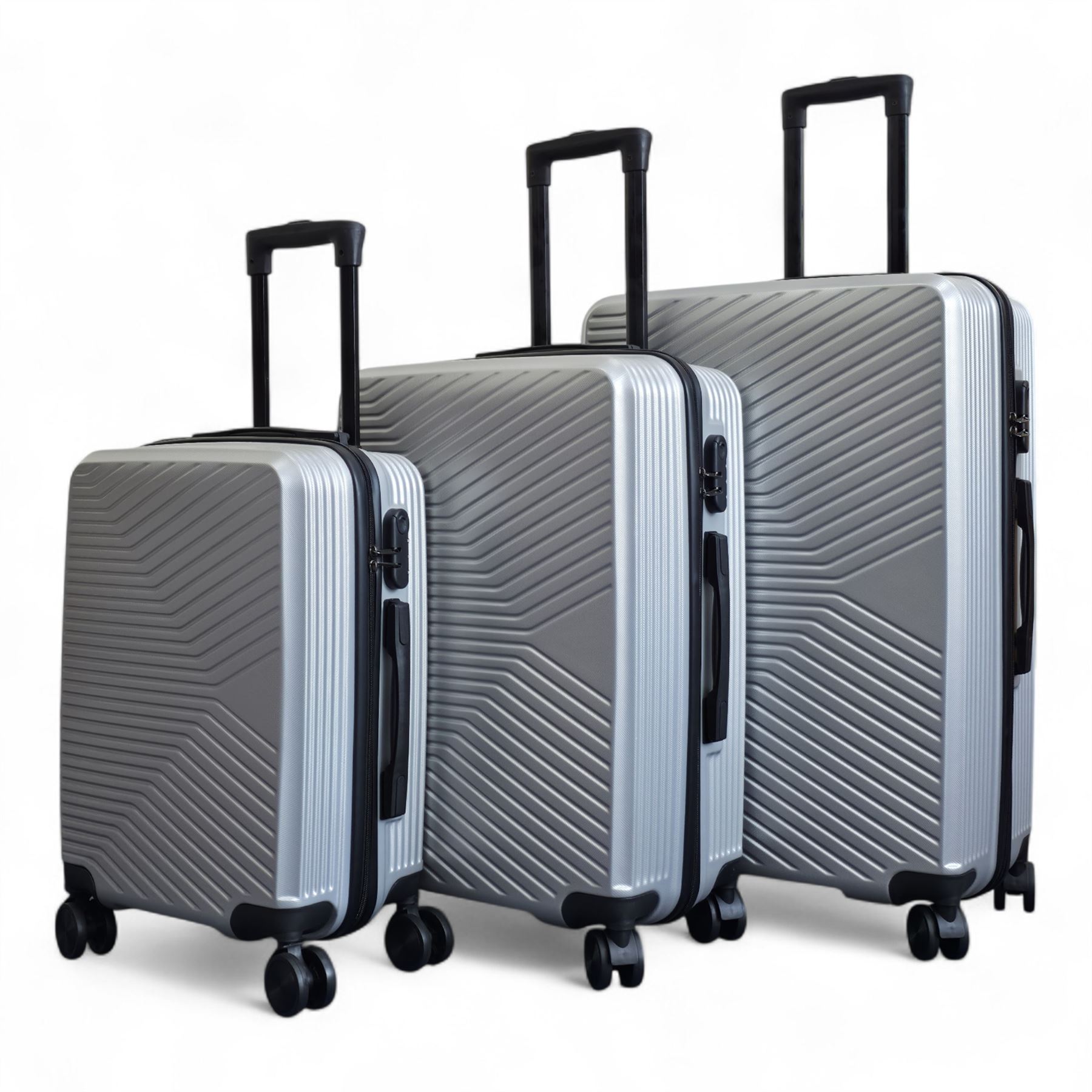 Strong Silver Hardshell Set Dual 4 Wheel ABS Trolley Cabin Suitcase - Picture 29 of 31