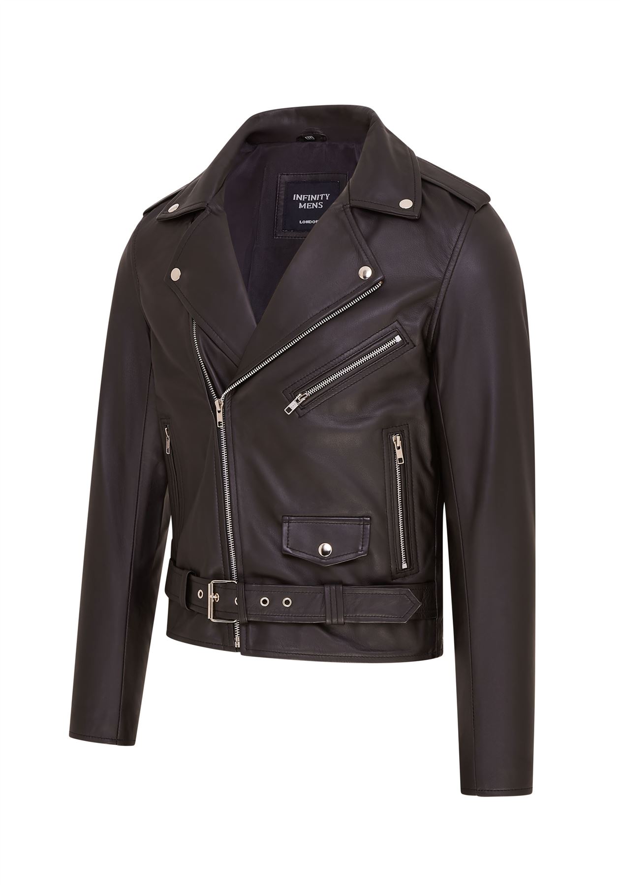 Mens Retro Brando Quilted Leather Biker Jacket Vintage Motorcycle Style - Picture 10 of 13