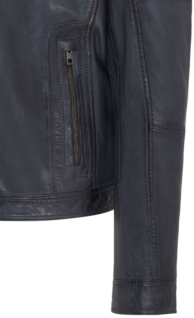 Men's Classic Leather Biker Jacket Vintage Short Leather Motorcycle Jacket - Picture 13 of 19