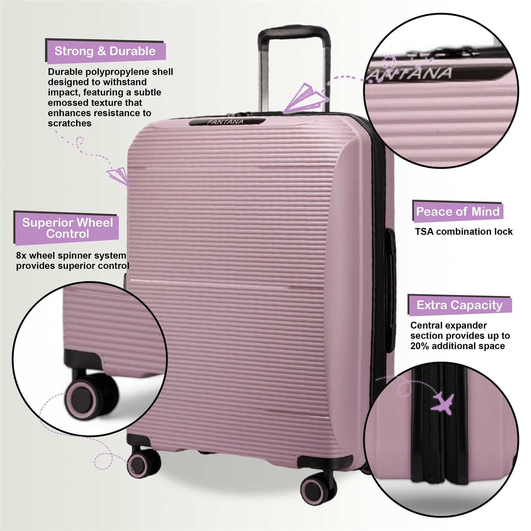 Juego De Maletas De Viaje De Cabina Con Ruedas De 8 Y Carcasa Dura Expandible - Imagen 50 de 56