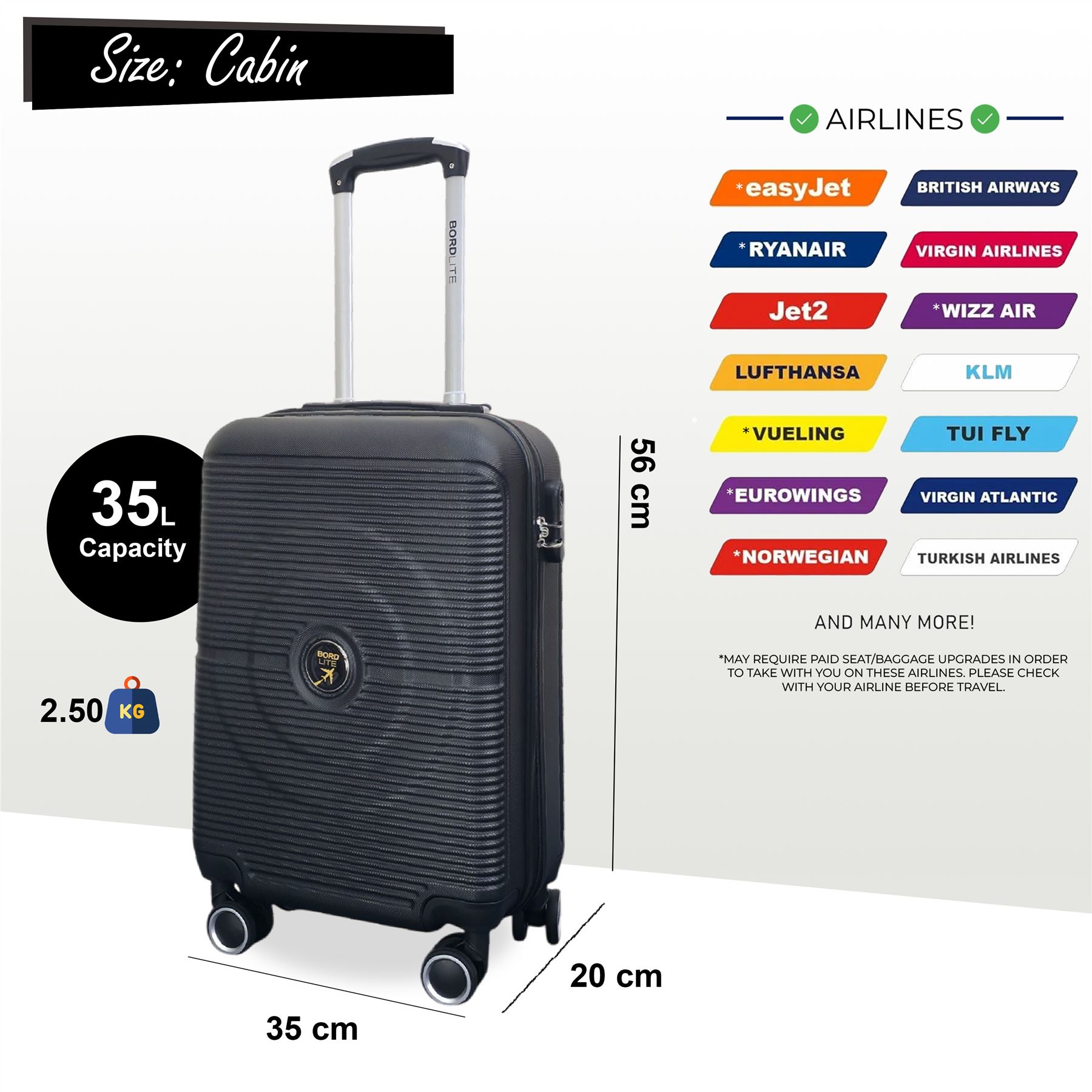 Maleta de cabina rígida ABS 56 x 35 x 20 cm adecuada para Easyjet, Ryanair - Imagen 3 de 29
