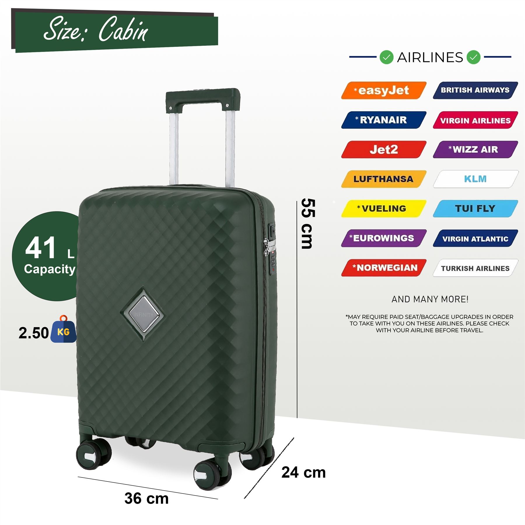Hard Shell Cabin Suitcase Set 8 Wheel Luggage Case Strong Travel TSA Bag - Picture 17 of 23