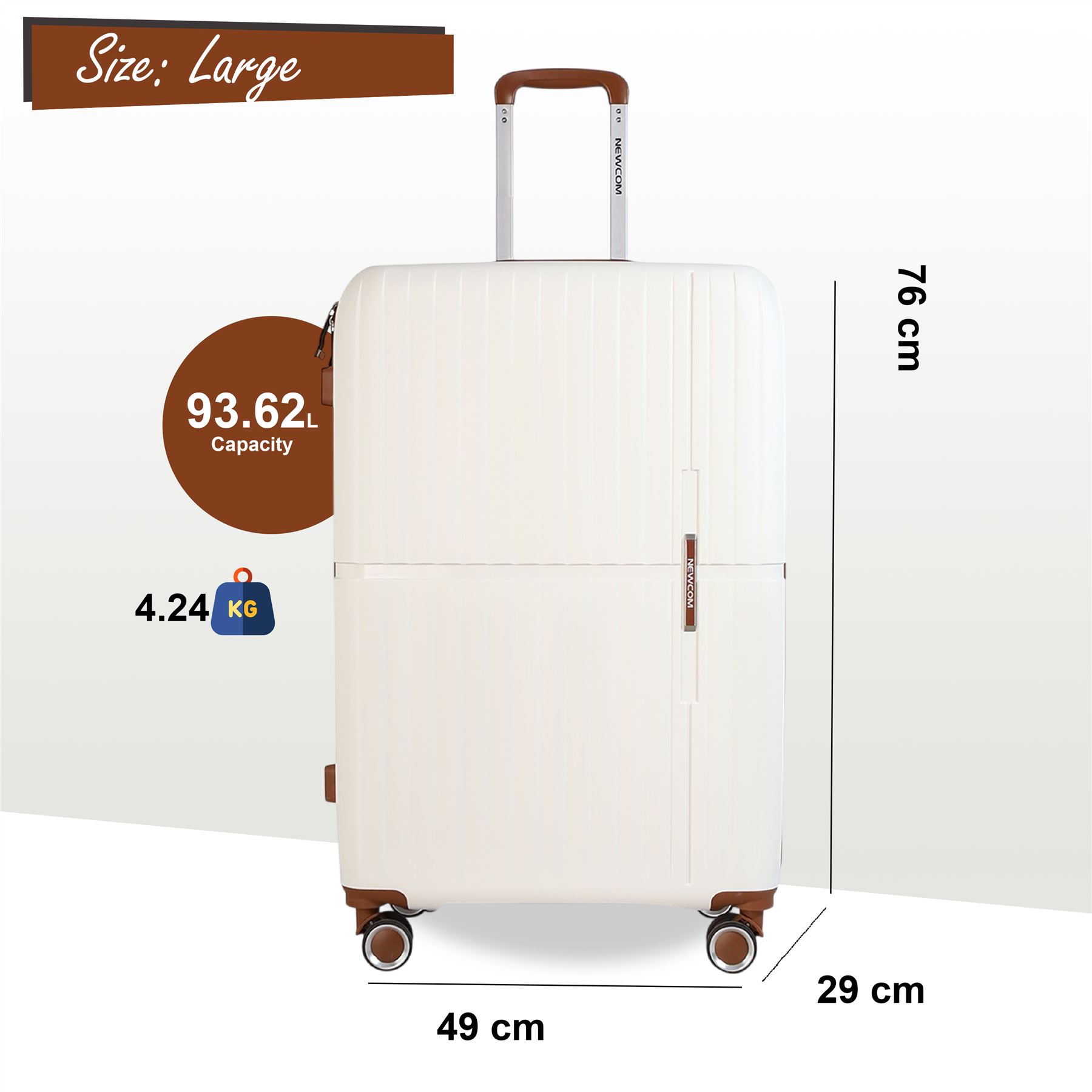 Hard Shell White Strong Suitcase Set 8 Wheel Cabin Luggage Holiday Travel Case - Picture 3 of 35