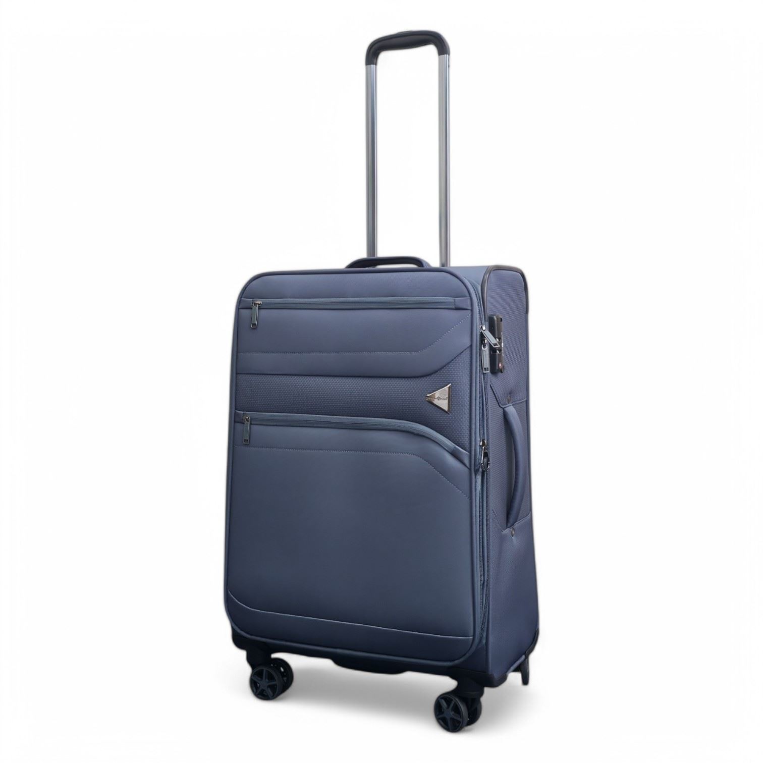 Lightweight Grey Soft Shell Suitcase 8 Wheel Set Travel Carry On Cabin Bag - Picture 21 of 29