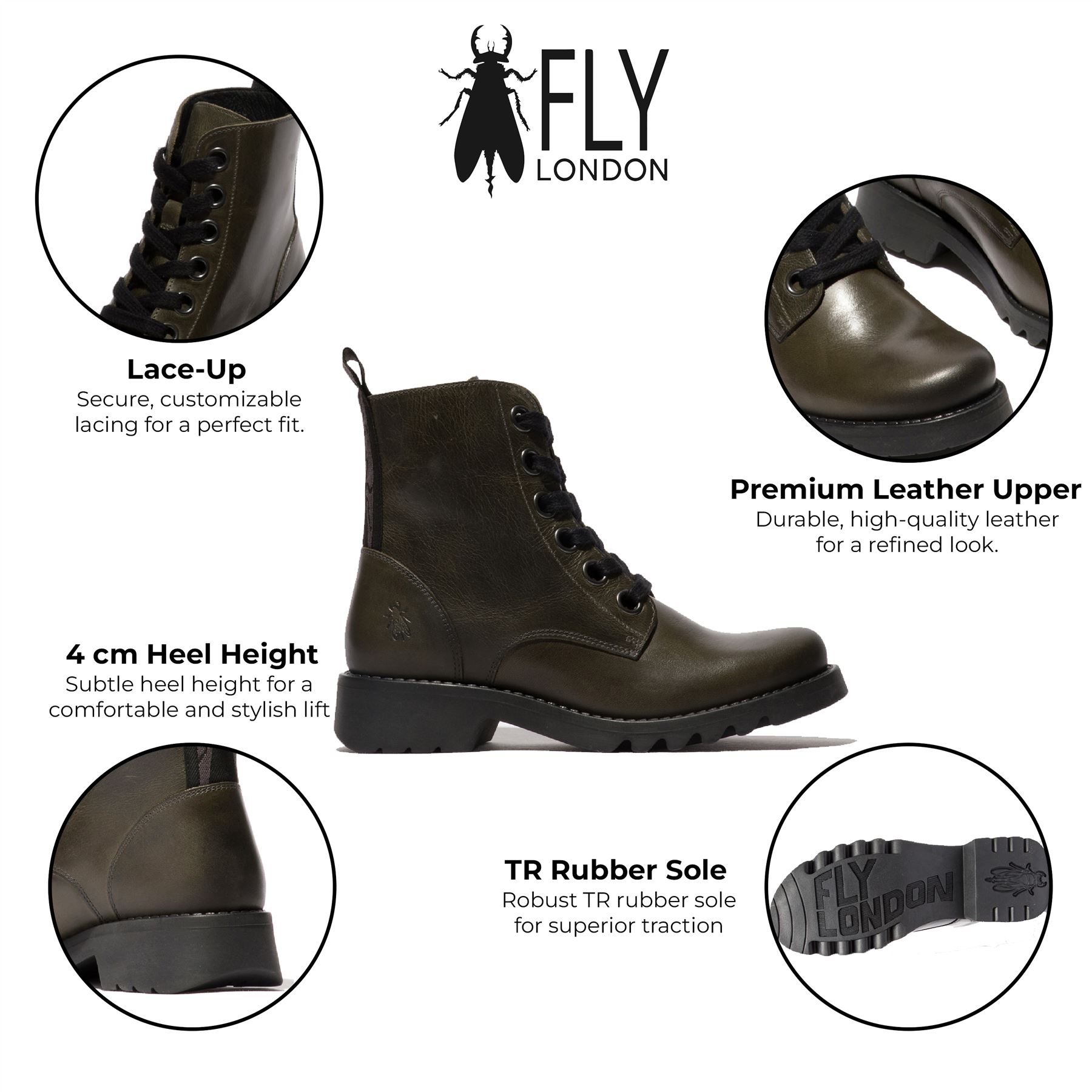 Fly London Mujer RAGI539 Botas Informales Alfombra Cuero Con Cordones Tobillo Talla UK 3-8 - Imagen 8 de 11